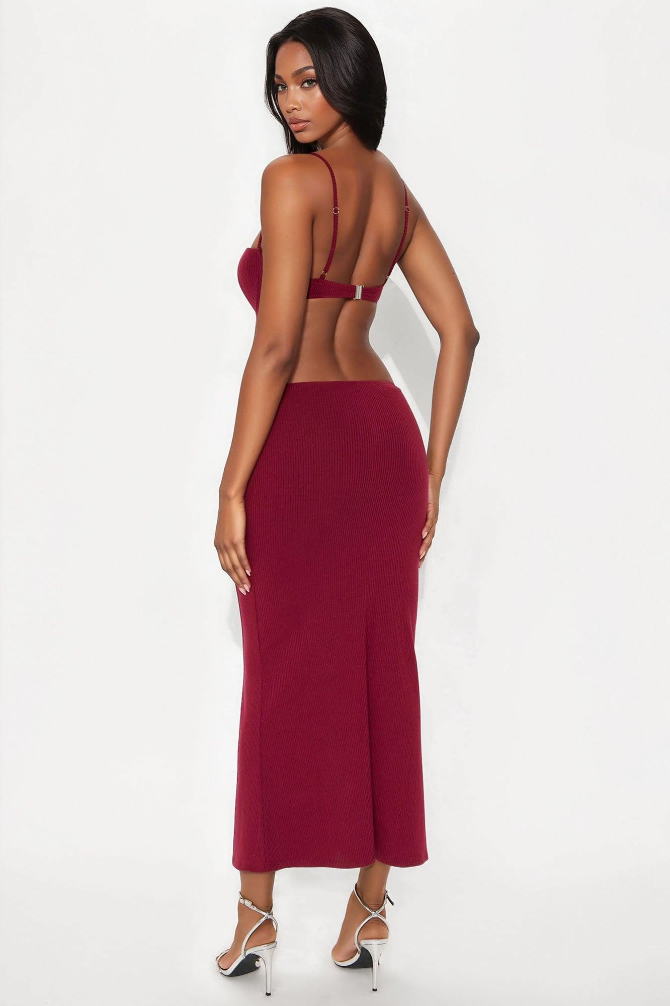 Layla Ribbed Maxi Dress - Wine Product Image