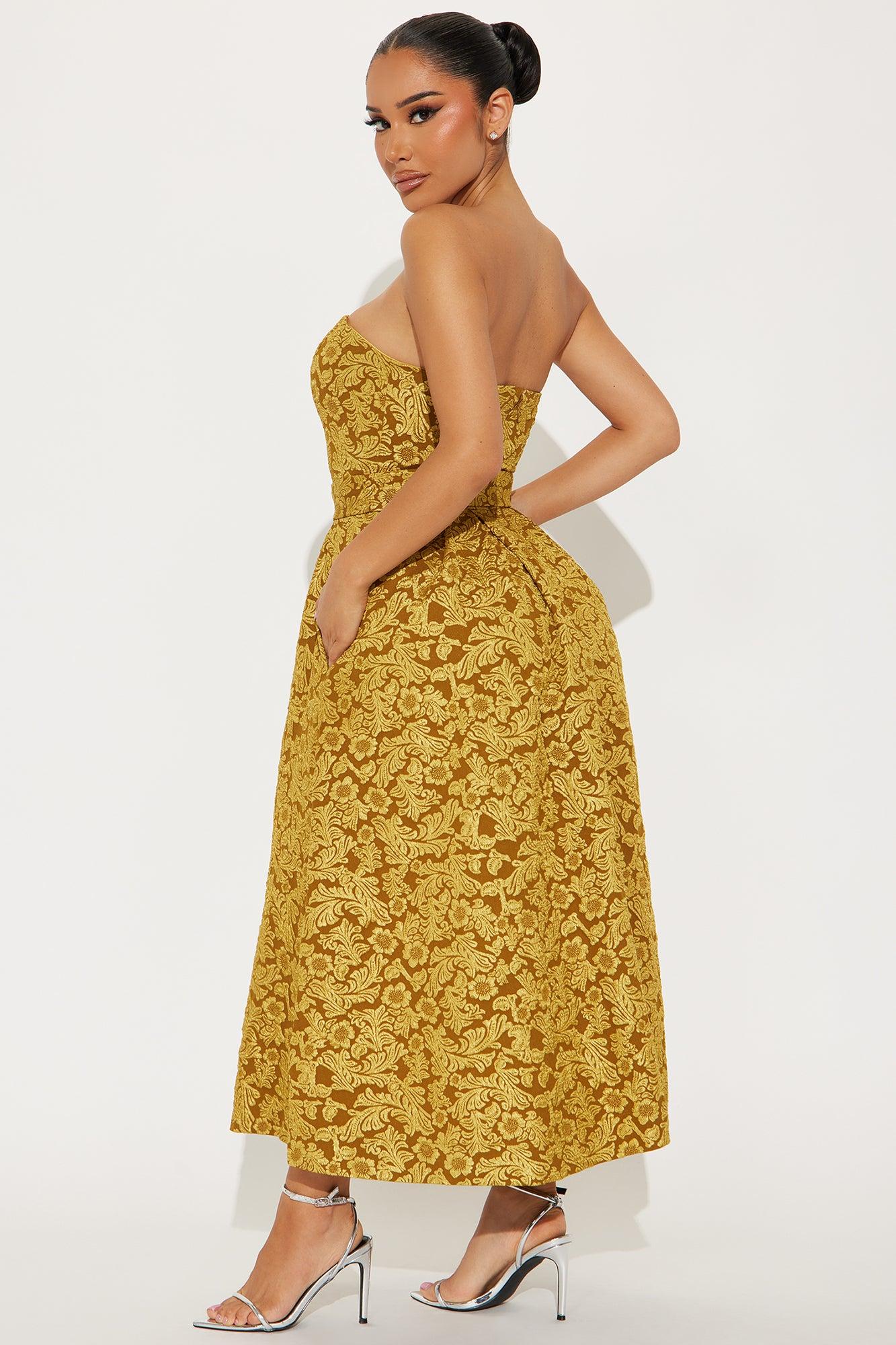 Enchanted Night Belted Midi Dress - Gold Product Image