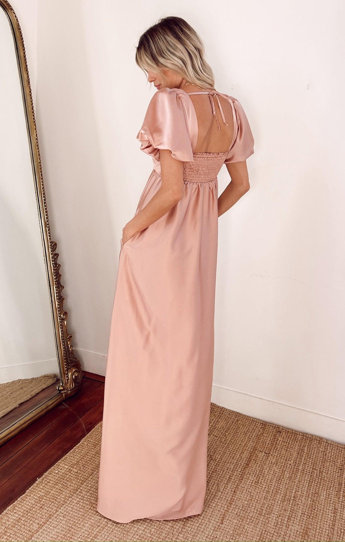 Nora Maxi Dress ~ Rose Gold Luxe Satin Product Image