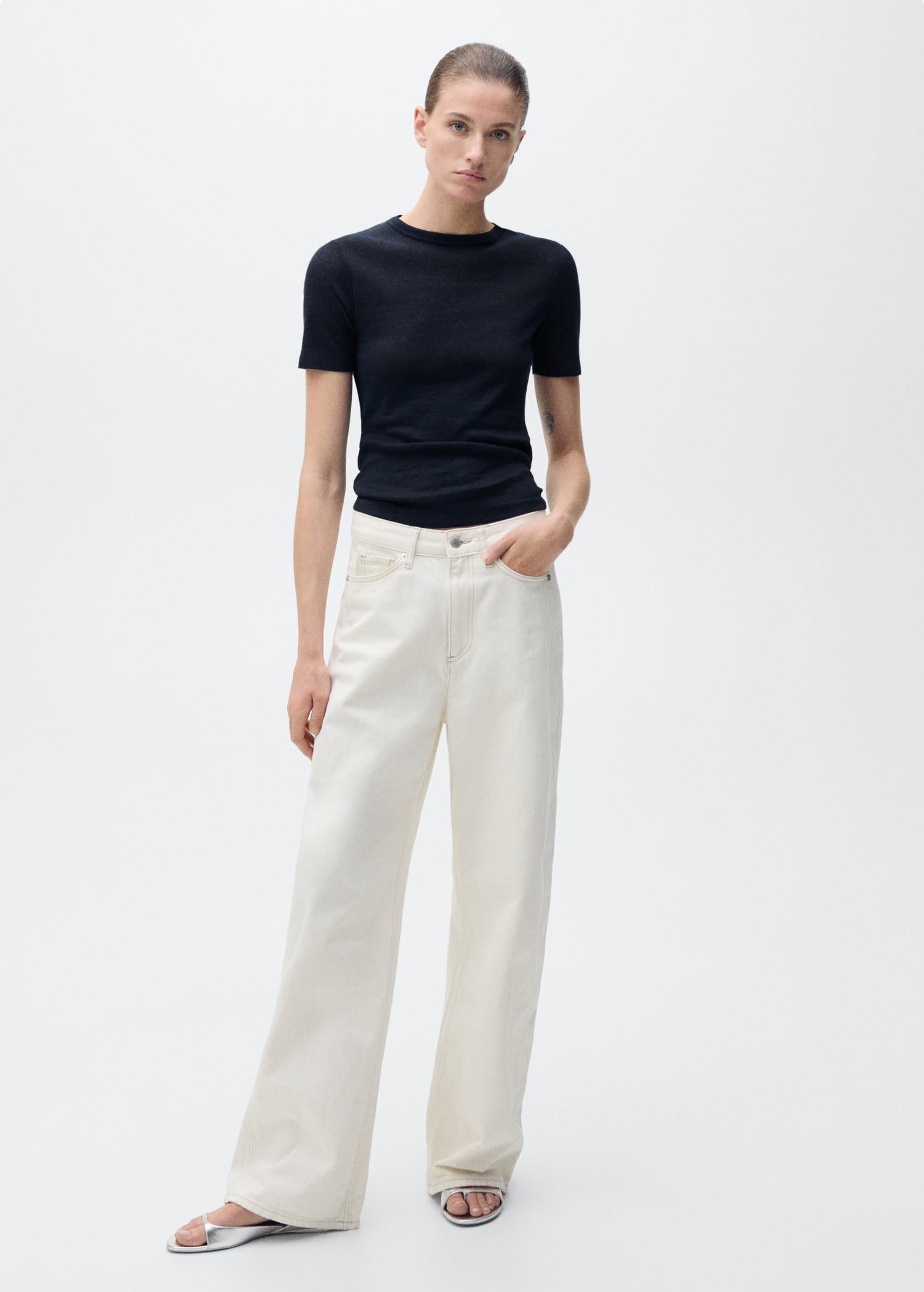 Fitted linen t-shirt - Women | MANGO USA Product Image