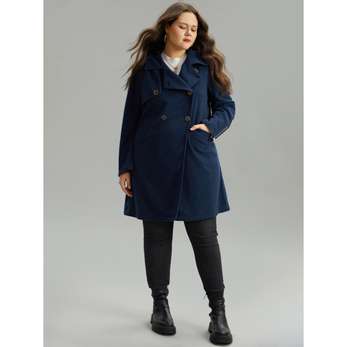 Plus Size Double Breasted Pocket Zipper Coat Women Indigo Casual Zipper Ladies Dailywear Winter Coats BloomChic 22-24/3X Product Image