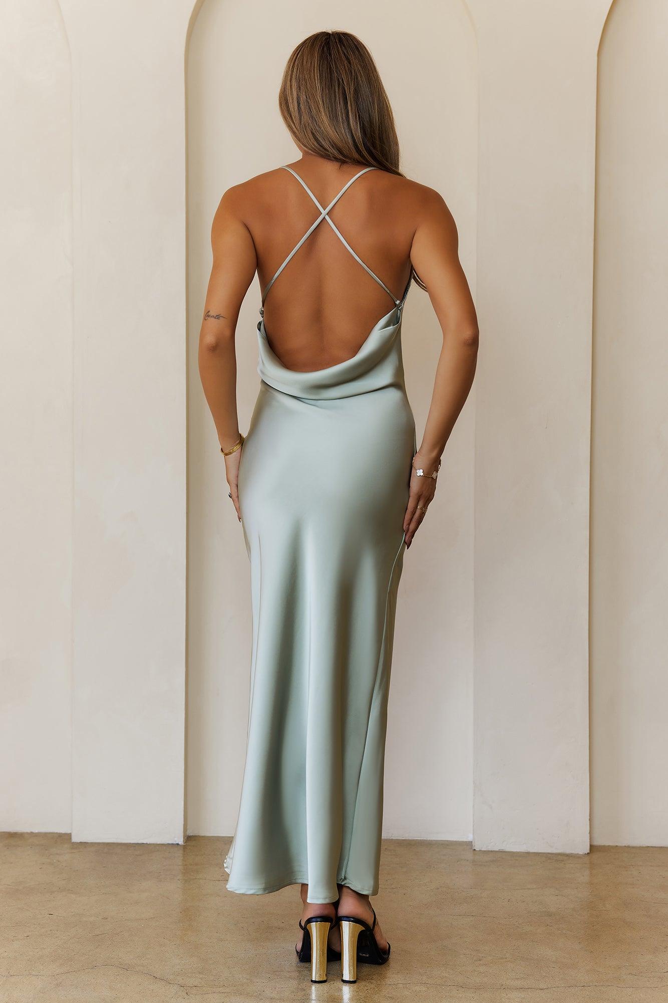 Satin Stargazer Maxi Dress Khaki Product Image