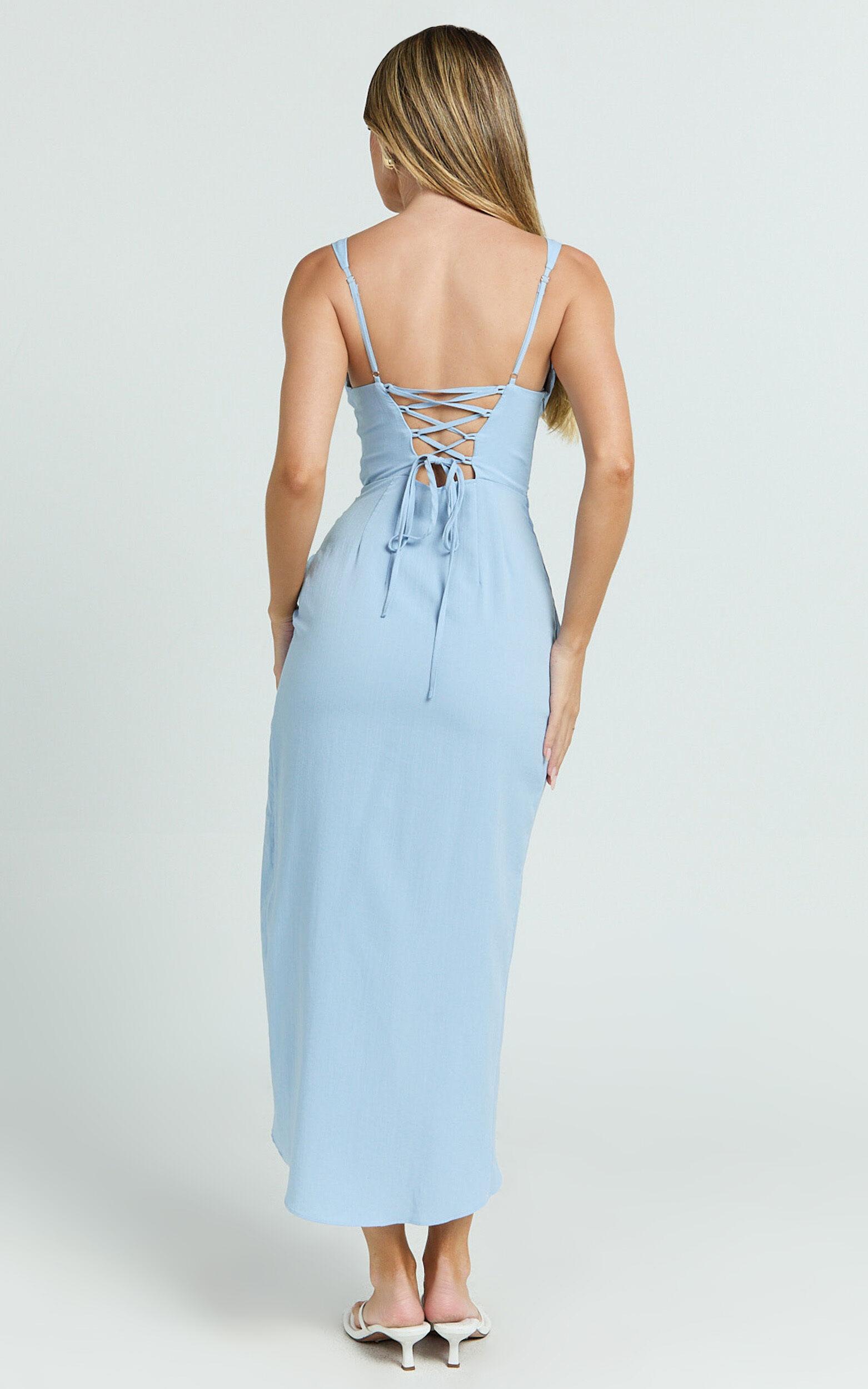Cooper Midi Dress - Underwire Cut Out Ruched Wrap Dress in Light Blue Product Image