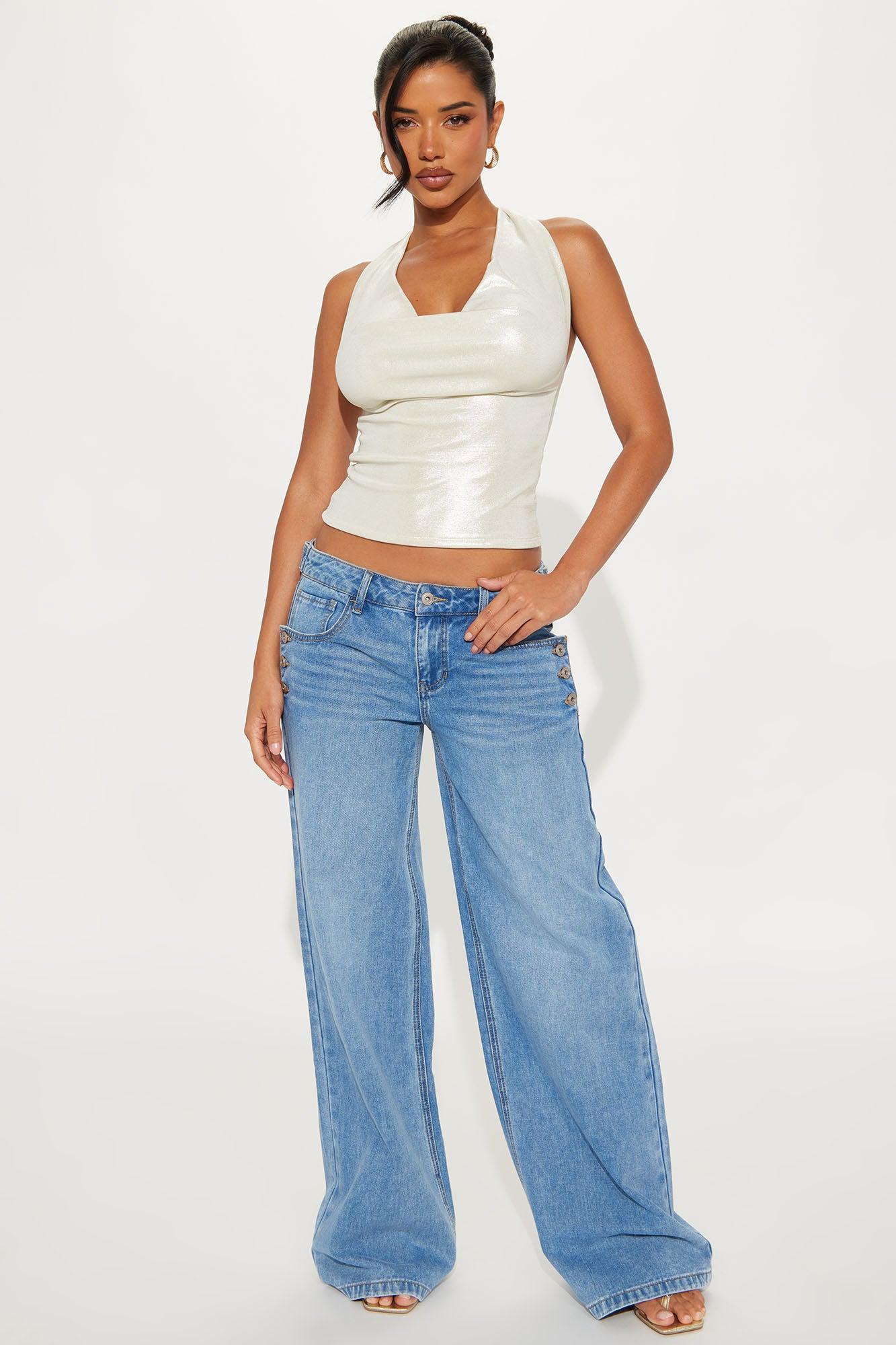 Dania Non Stretch Waistband Tab Wide Leg Jeans - Medium Wash Product Image