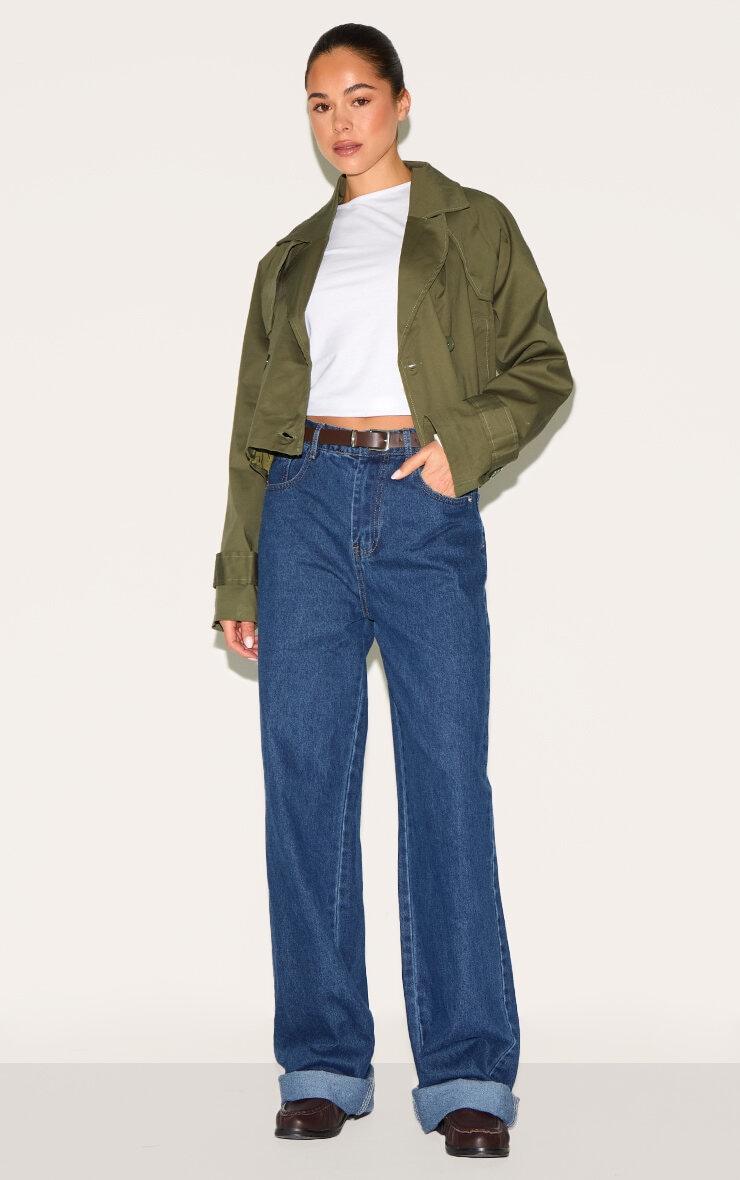 Khaki Cropped Storm Flap Detail Trench Coat Product Image