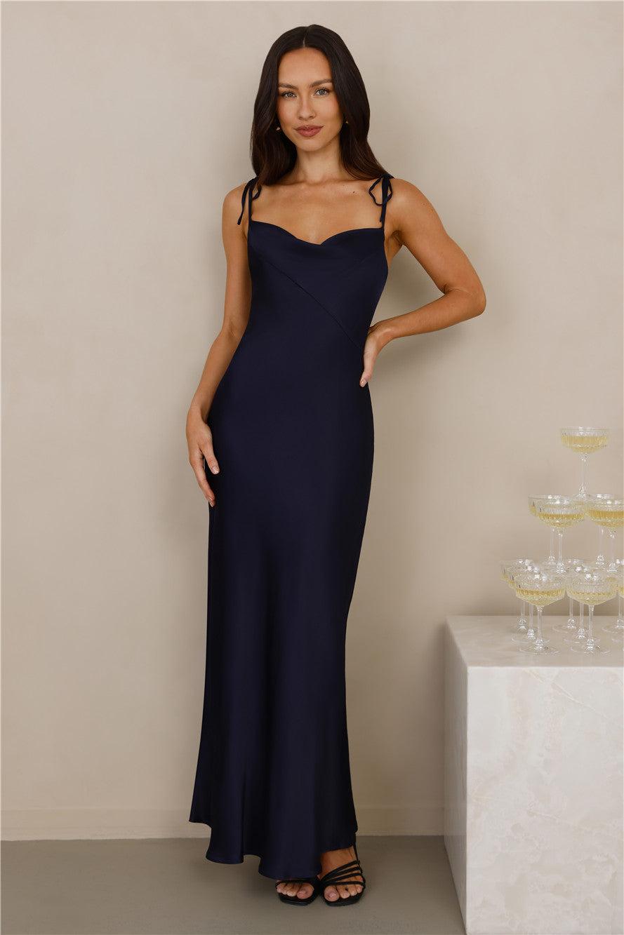 The Penelope Cowl Satin Maxi Dress Navy Product Image