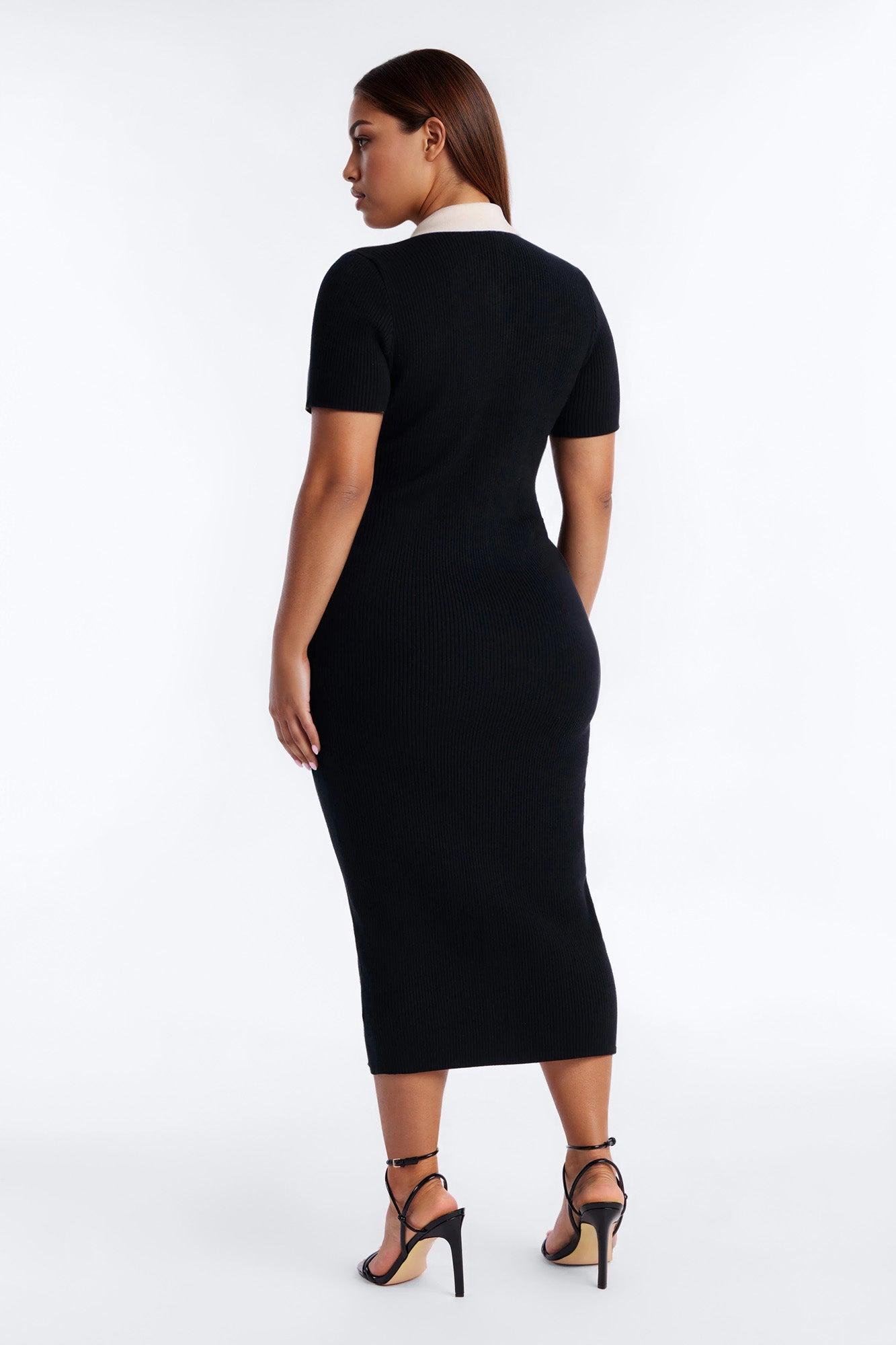 Ciao Bella Short Sleeve Sweater Midi Dress - Black/combo Female Product Image