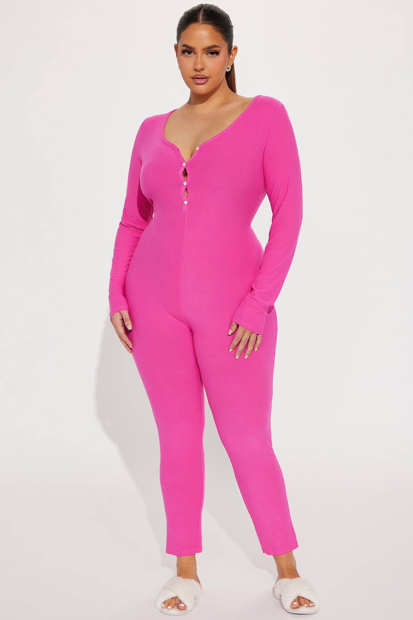 Kiss It PJ Jumpsuit Onesie - Hot Pink Product Image