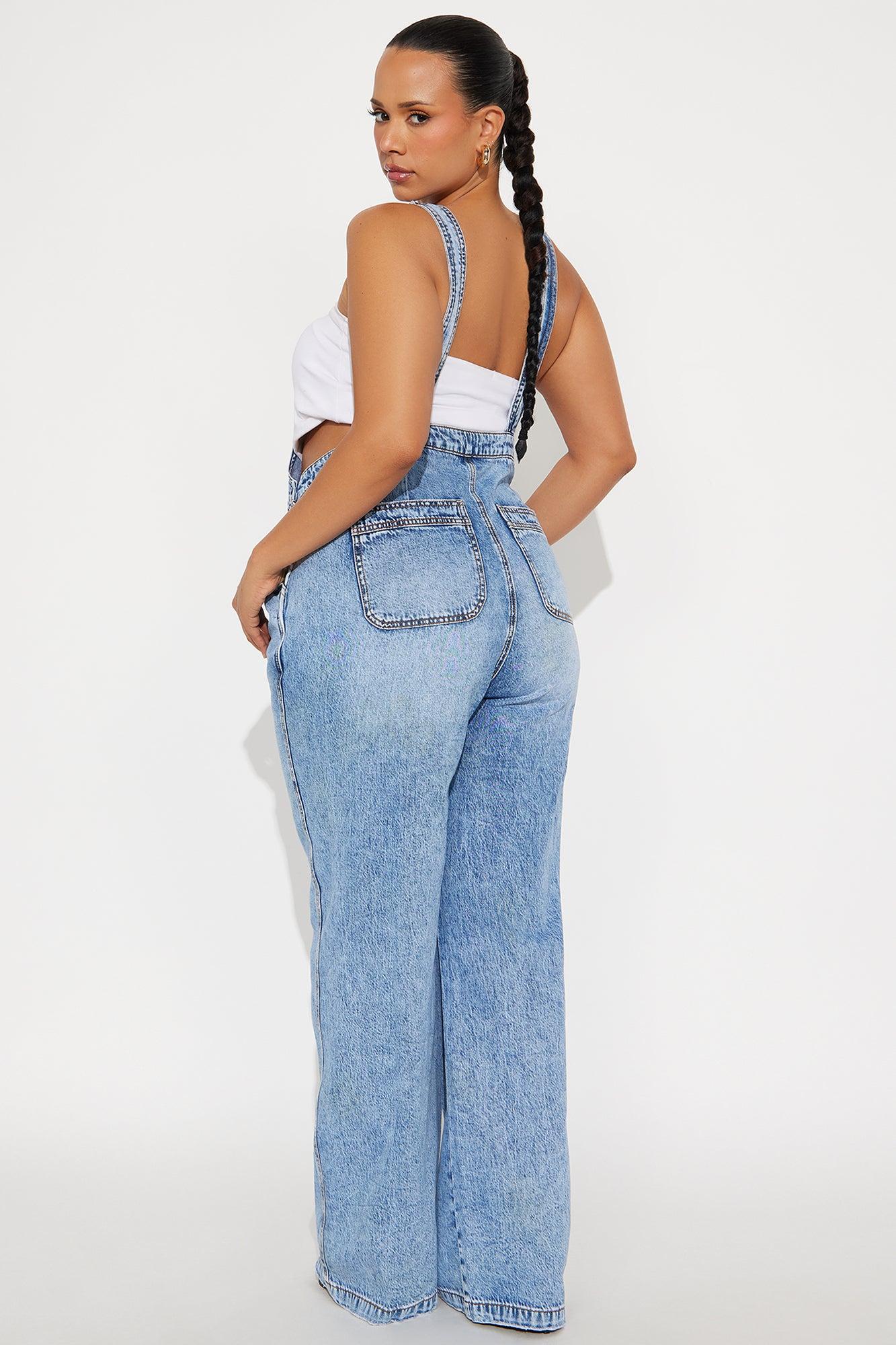 Typical Rachel Wide Leg Denim Overalls - Light Wash Female Product Image