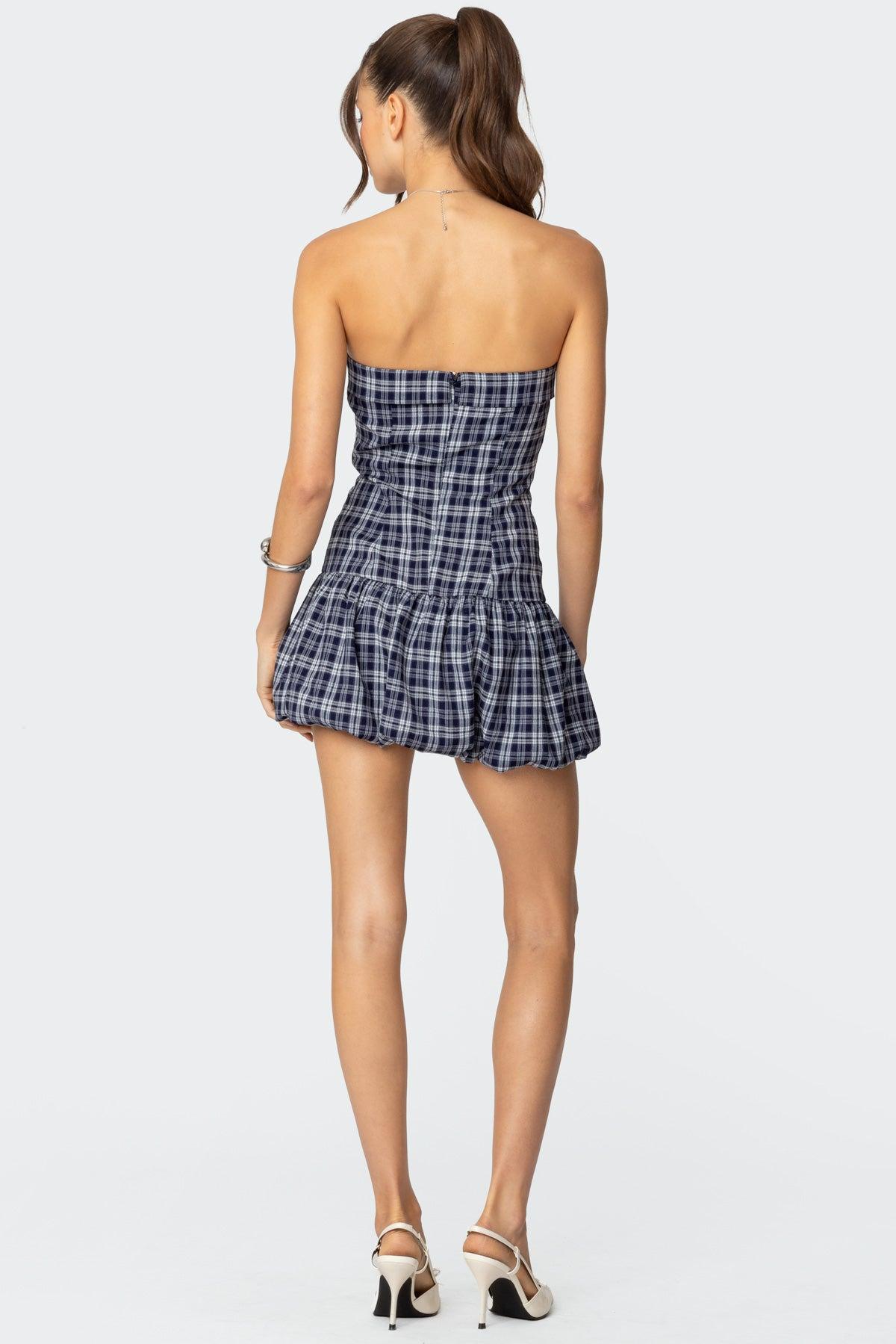 Plaid Strapless Bubble Mini Dress Product Image