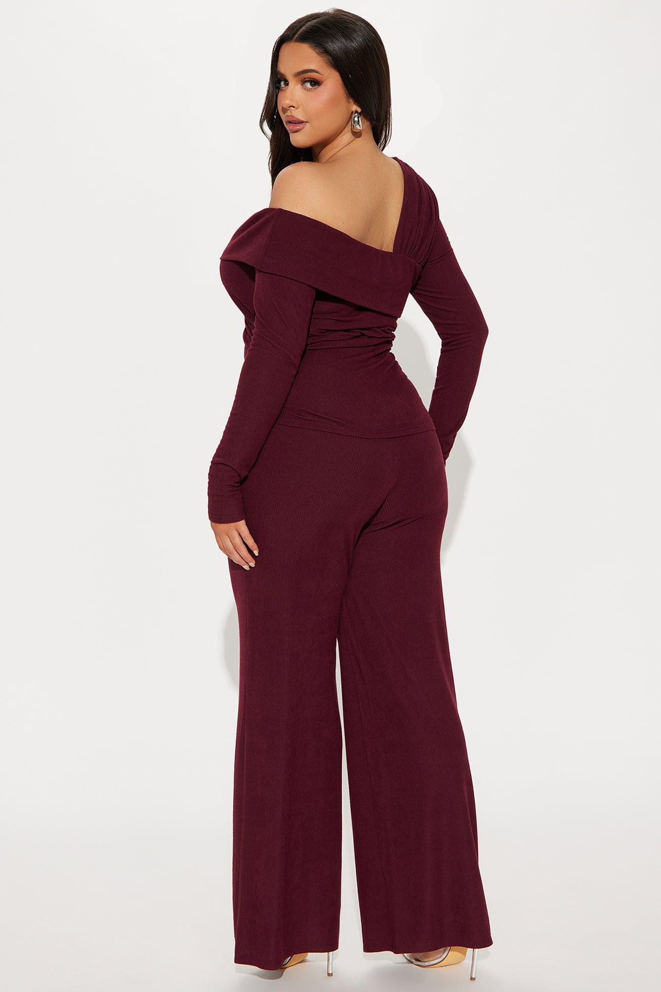 Isla Off Shoulder Pant Set - Burgundy Product Image
