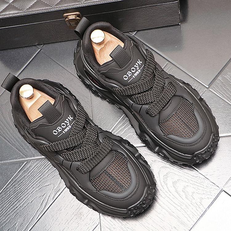 Hidden Wedge Mesh Panel Lace-Up Sneakers Product Image