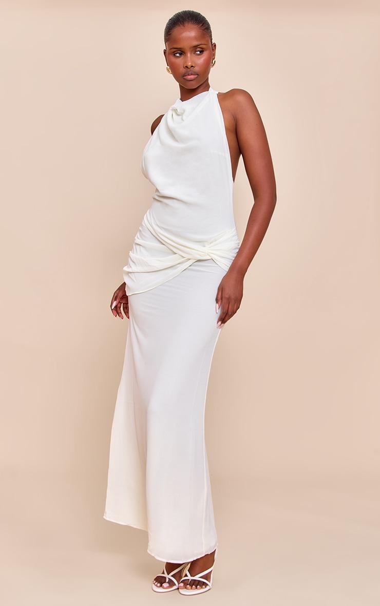 Cream Chiffon Twist Detail Maxi Dress Product Image