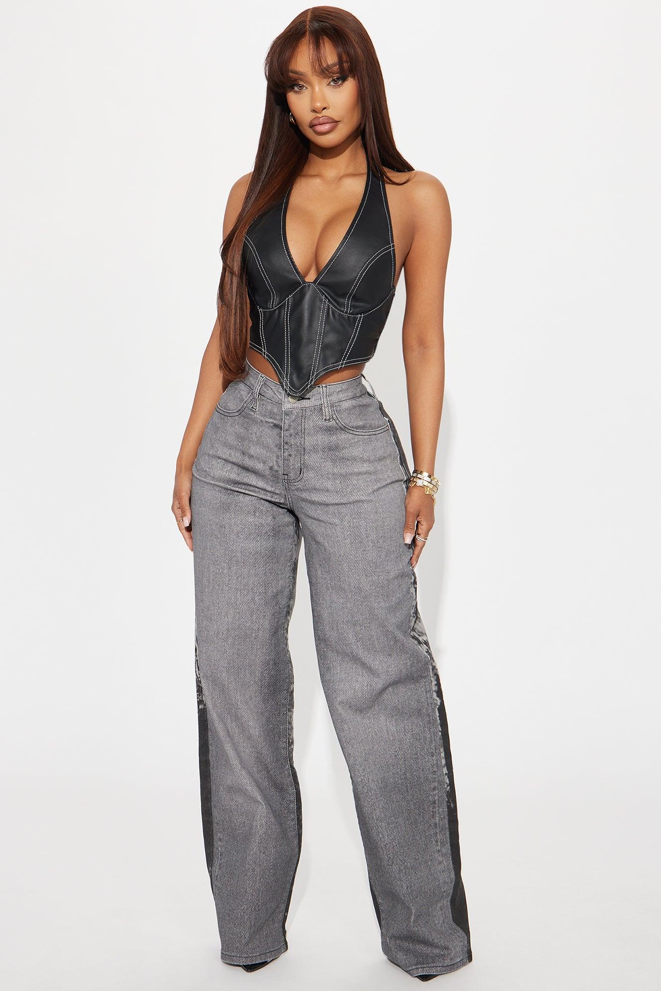 Asha Faux Leather Halter Top - Black Product Image