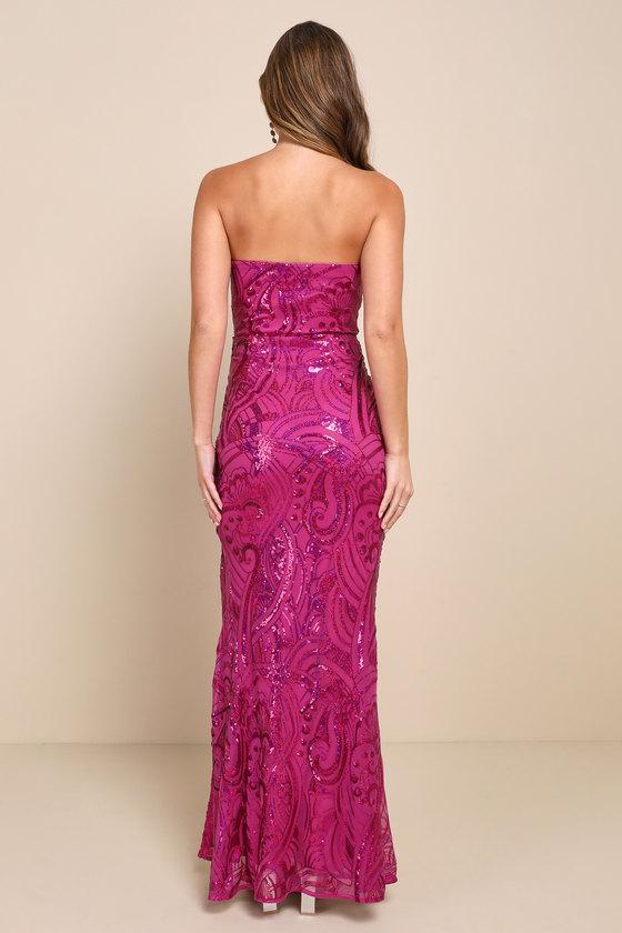 Glamorous Intrigue Magenta Sequin Strapless Maxi Dress Product Image