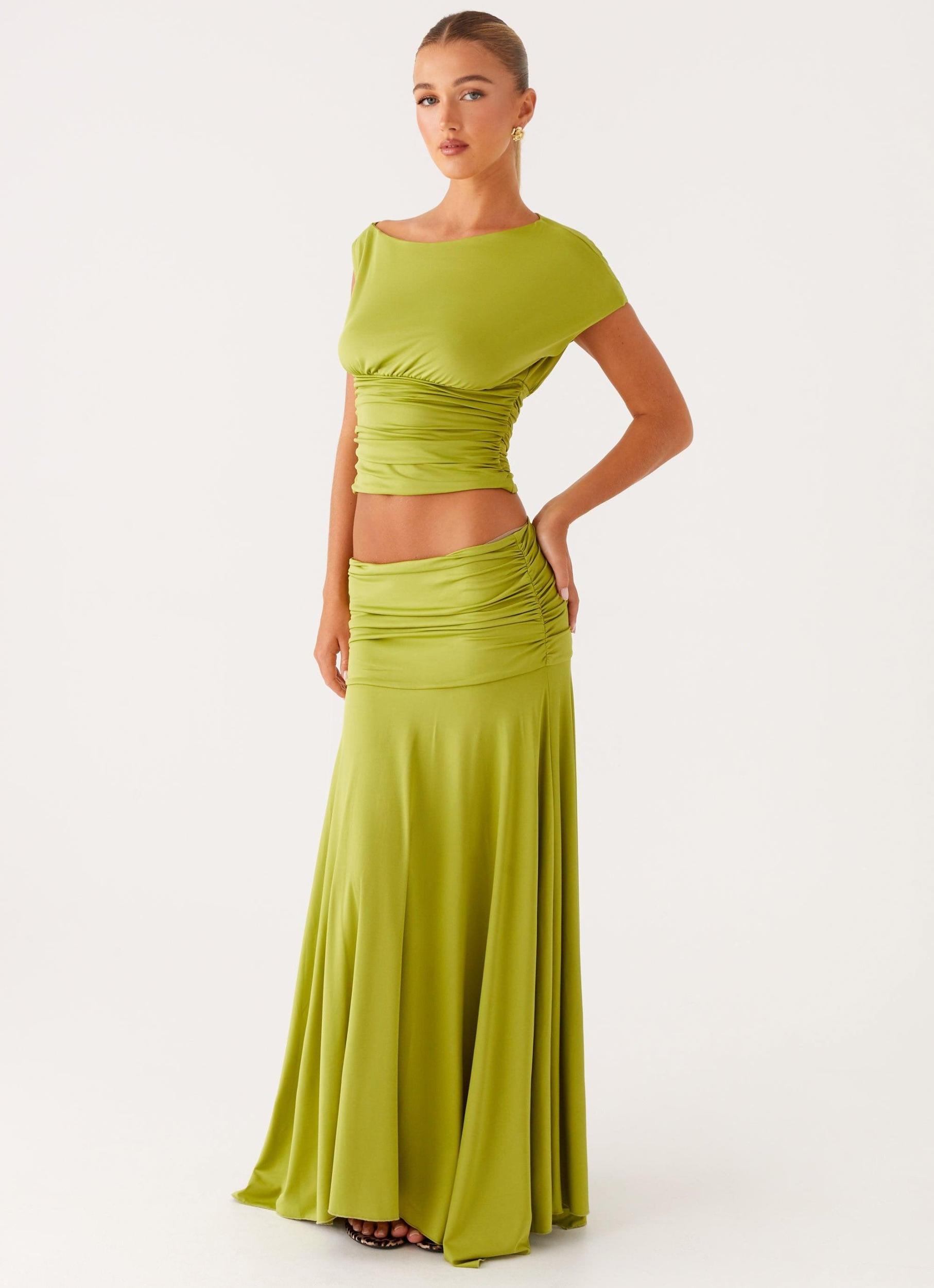 Liana Ruched Maxi Skirt - Green Product Image