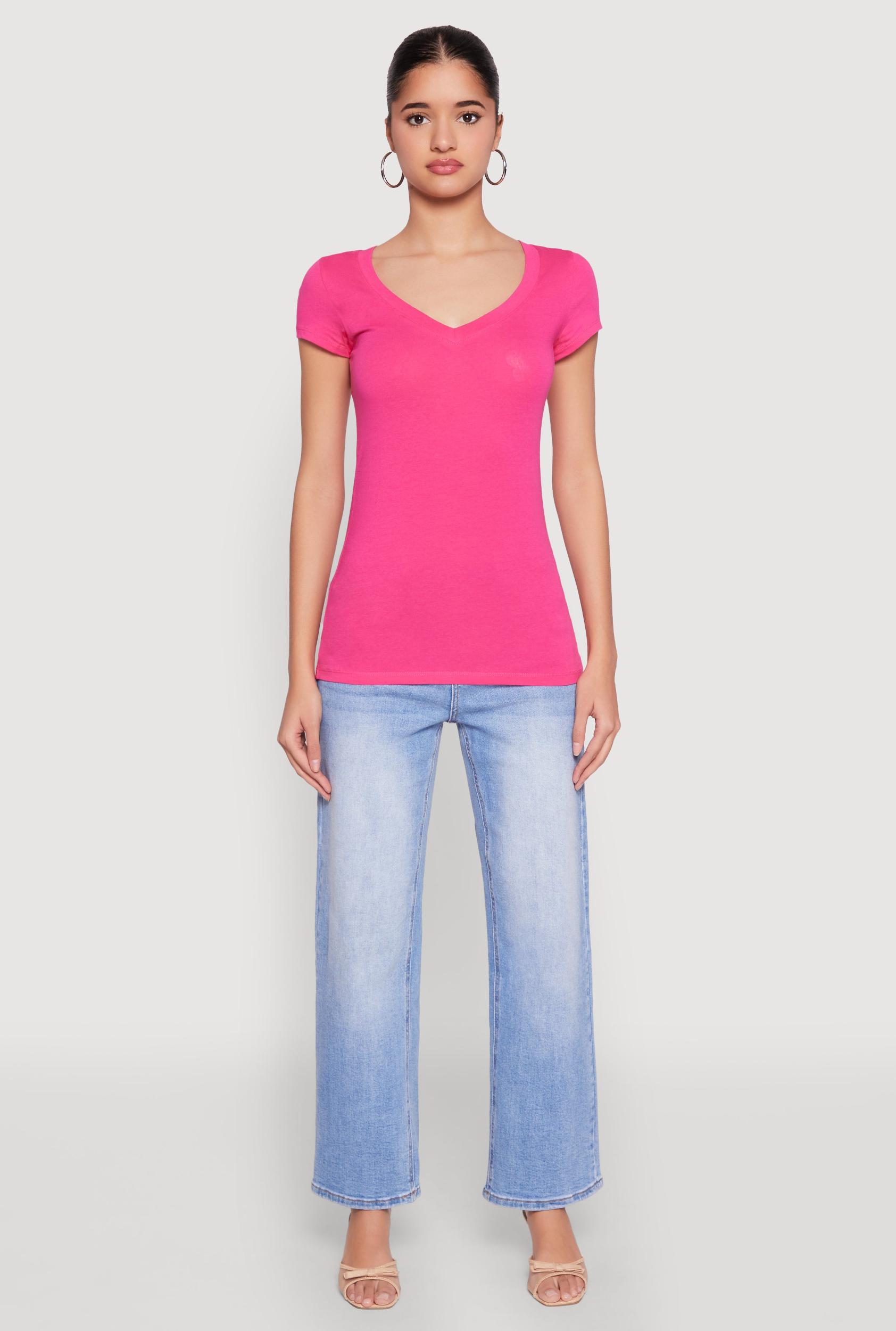 Womens V Neck Basic Short Sleeve Tee Product Image