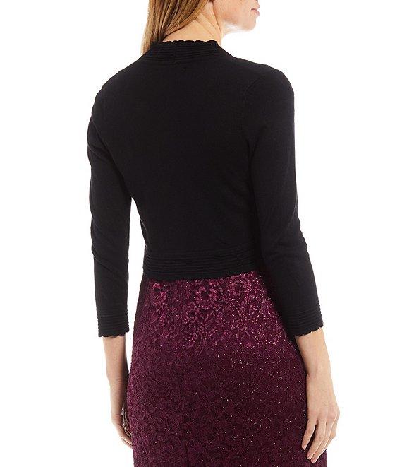 Jessica Howard Scallop Rib Trim 3/4 Sleeve Open Front Bolero Shrug Product Image