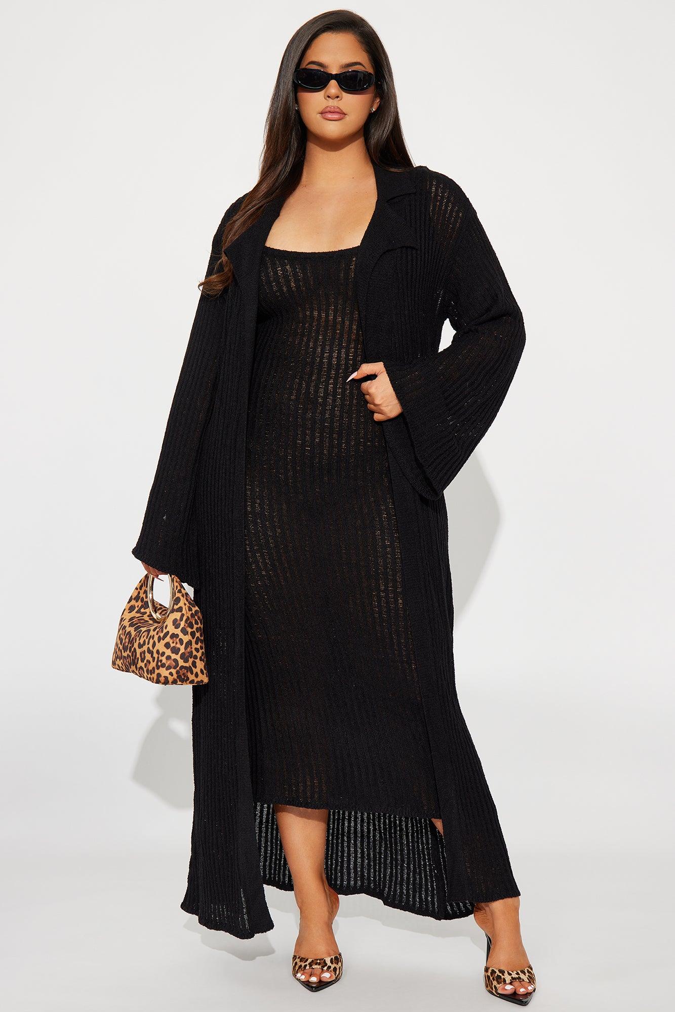 Mia 2 Piece Sweater Maxi Dress Set - Black Product Image