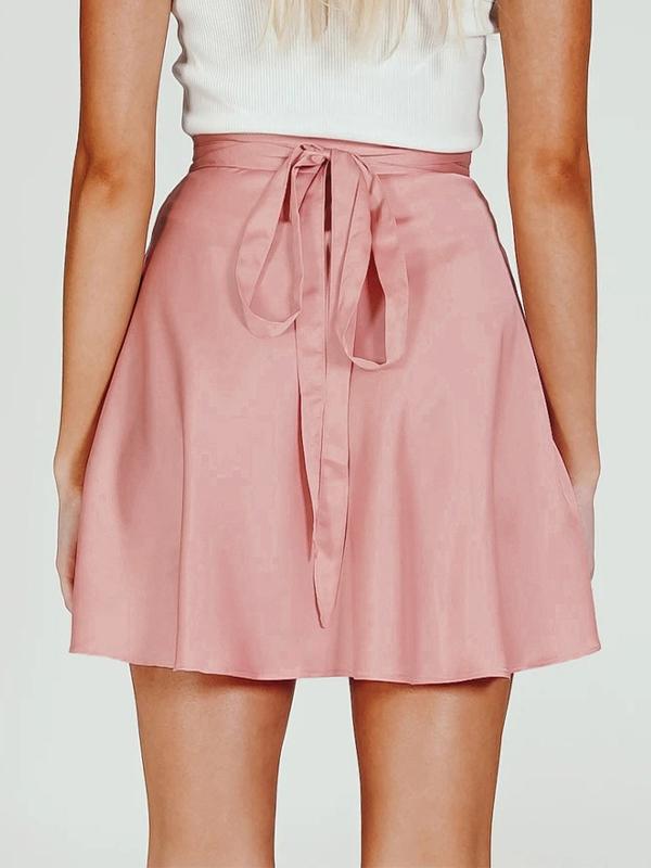 Solid Chiffon Satin Tie Up Mini Skirt Product Image