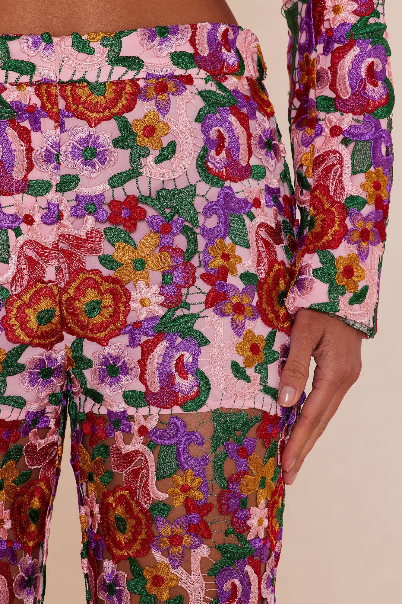 Aubrey Floral Lace Trouser Pant - Pink/combo Product Image