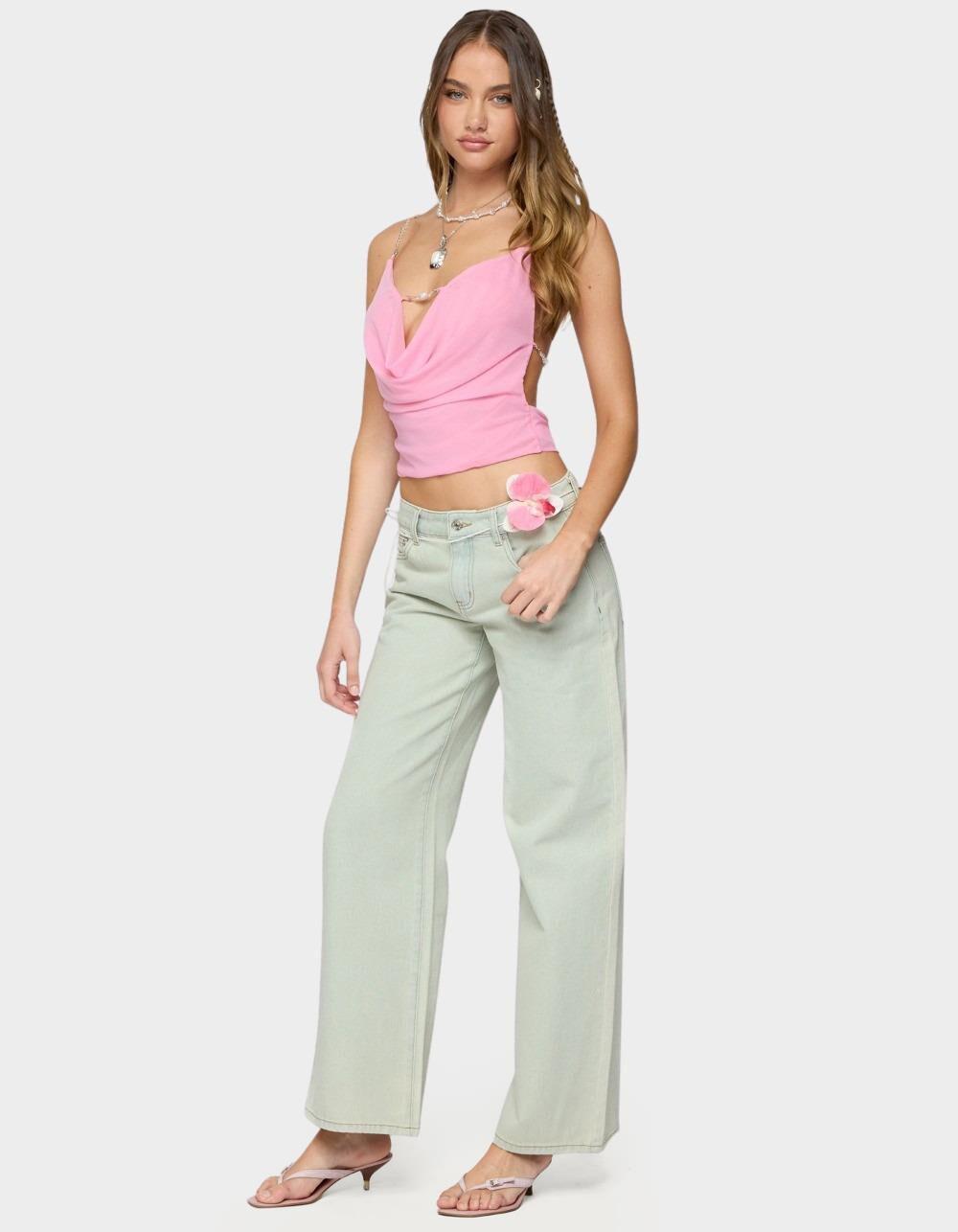 EDIKTED Beaded Deep Cowl Neck Backless Top - PINK Product Image