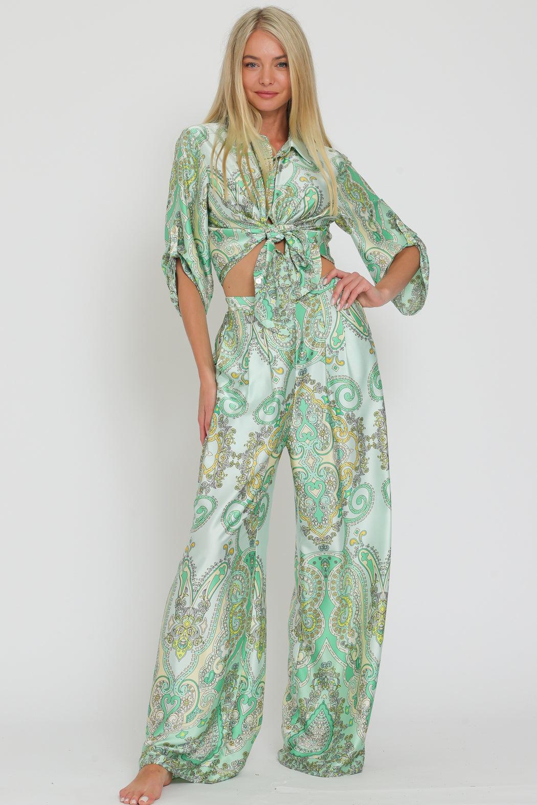 Paisley Palazzo Pant with Elastic Waistband Product Image
