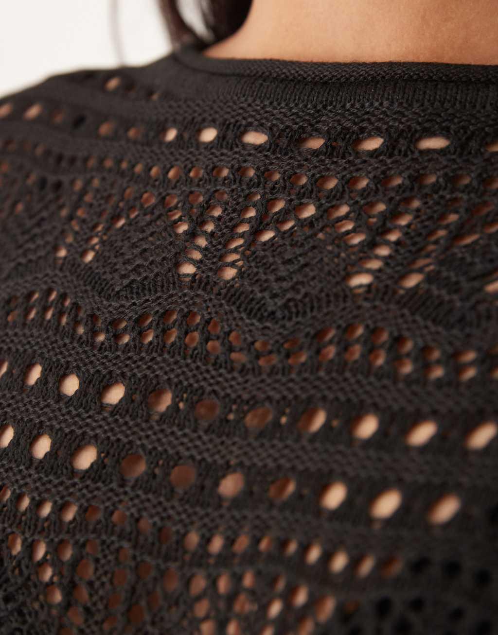 JDY boatneck broderie long sleeve top in black Product Image