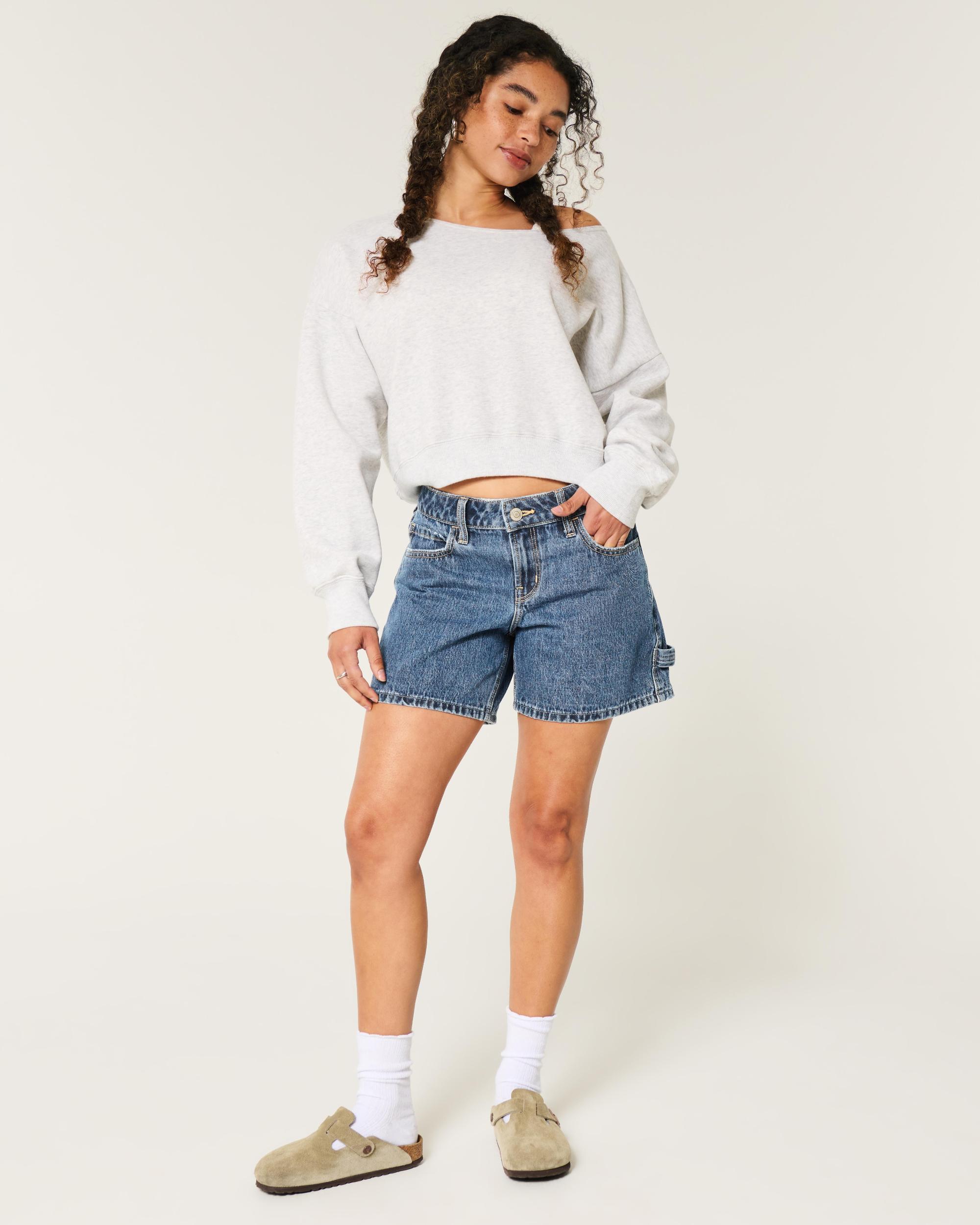 Low-Rise Dark Wash Baggy Denim Shorts 5" Product Image
