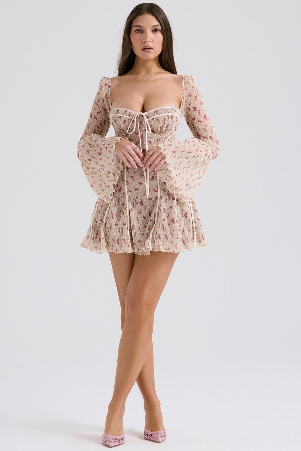 Analissa  vintage cream rose print corset mini dress Product Image