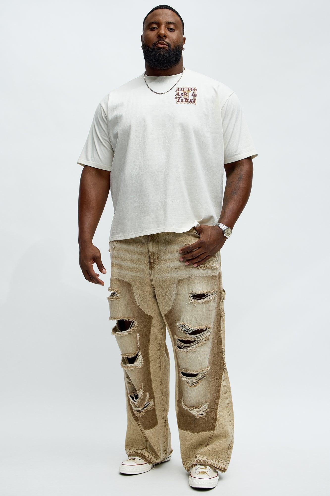 Fall Black Distressed Carpenter Baggy Jeans - Brown Product Image