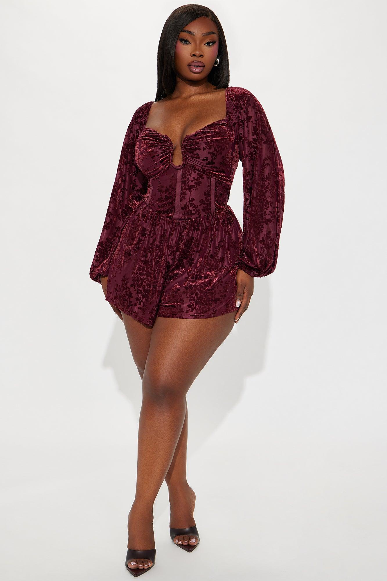 Alice Velvet Romper - Wine Product Image