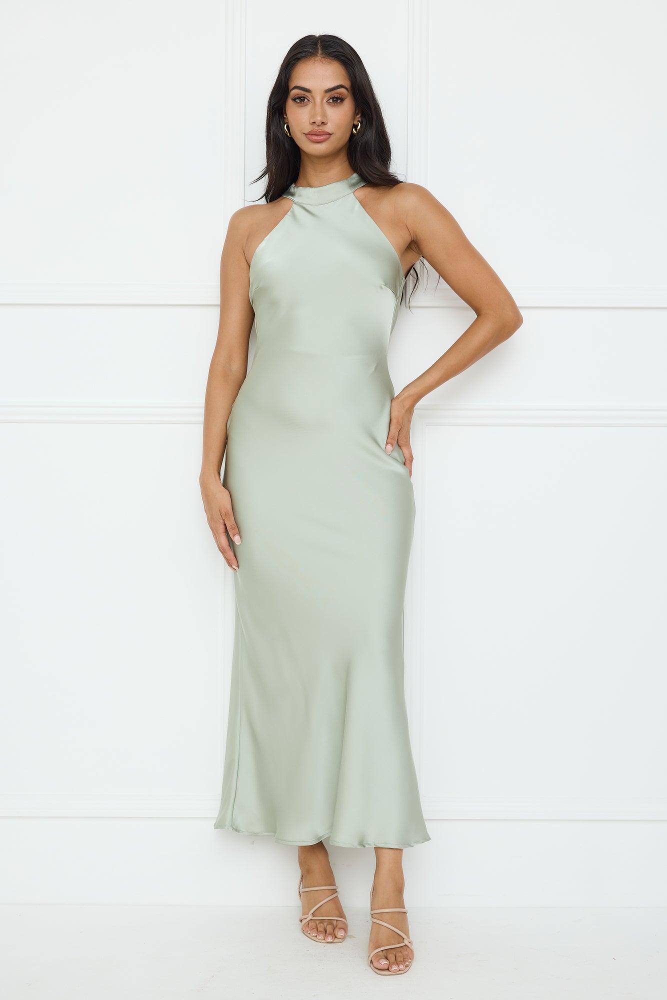 Icon Status Satin Maxi Dress Sage Product Image