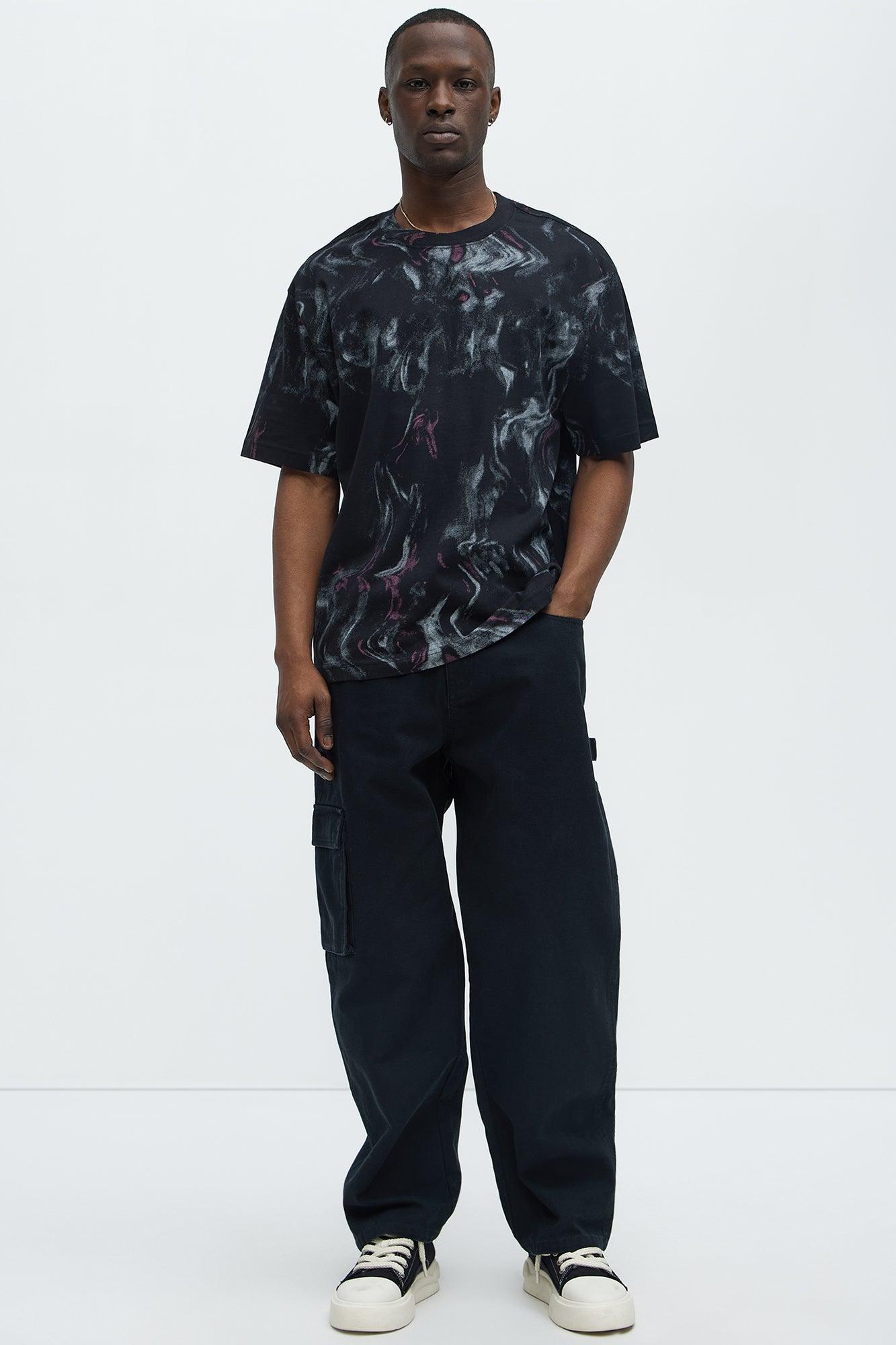 Marble Print Relaxed Tee - Black/combo Product Image