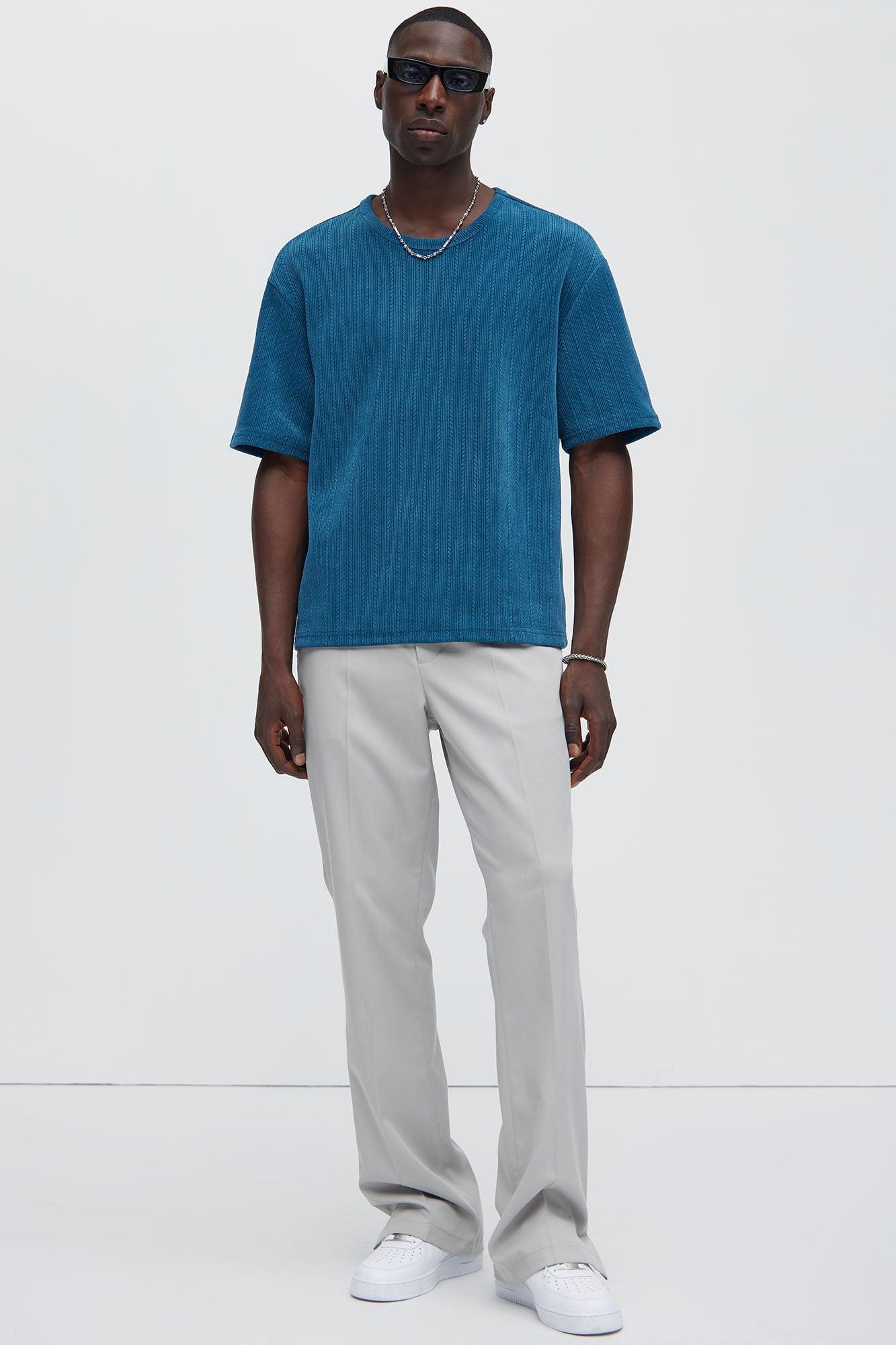 Cefalo Sweater Textured Relaxed Short Sleeve Tee - Blue Product Image