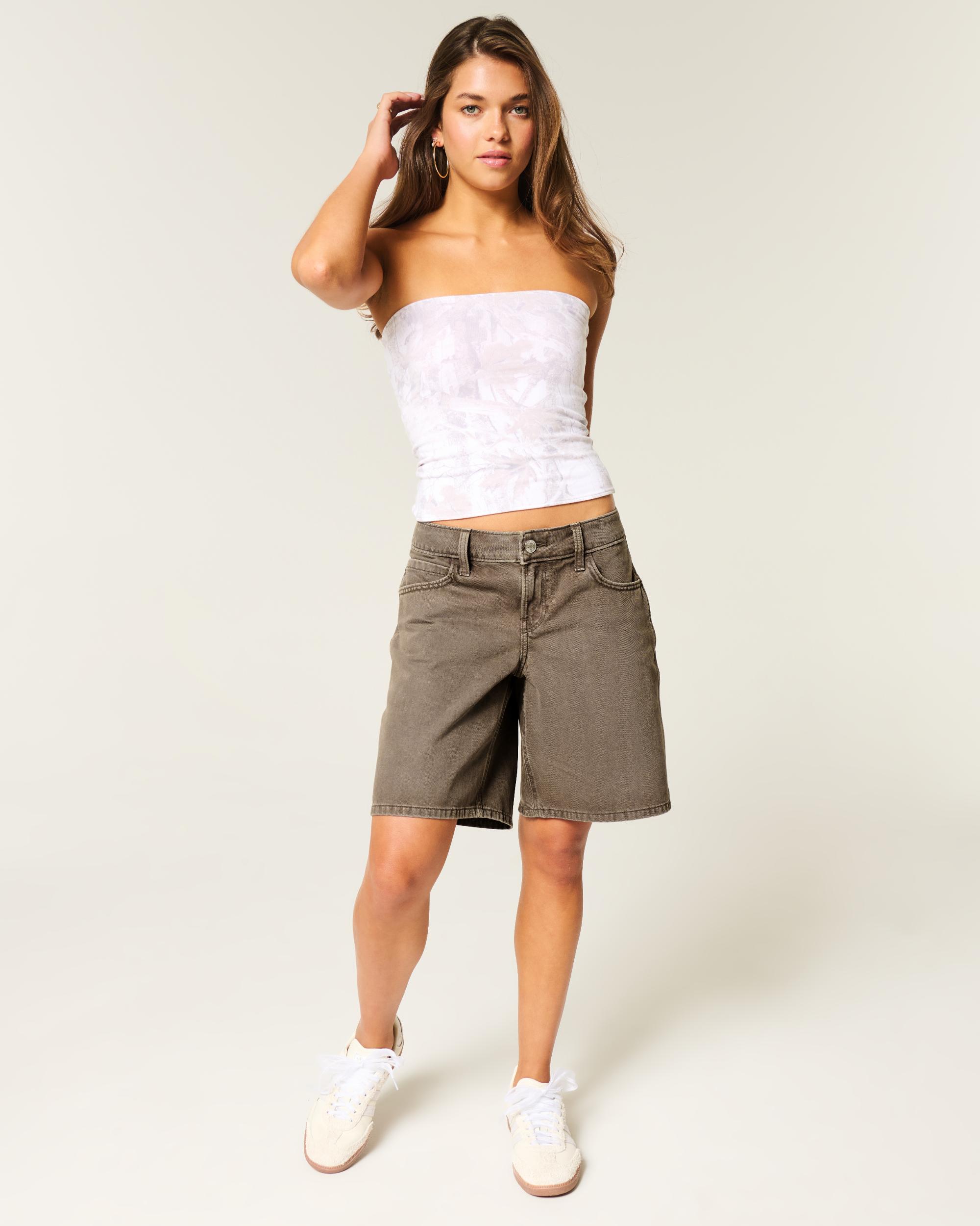 Low-Rise Medium Wash Number Graphic Baggy Jort Product Image