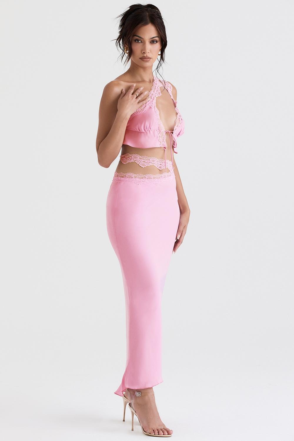 Mathilda  pink lace trim maxi skirt Product Image