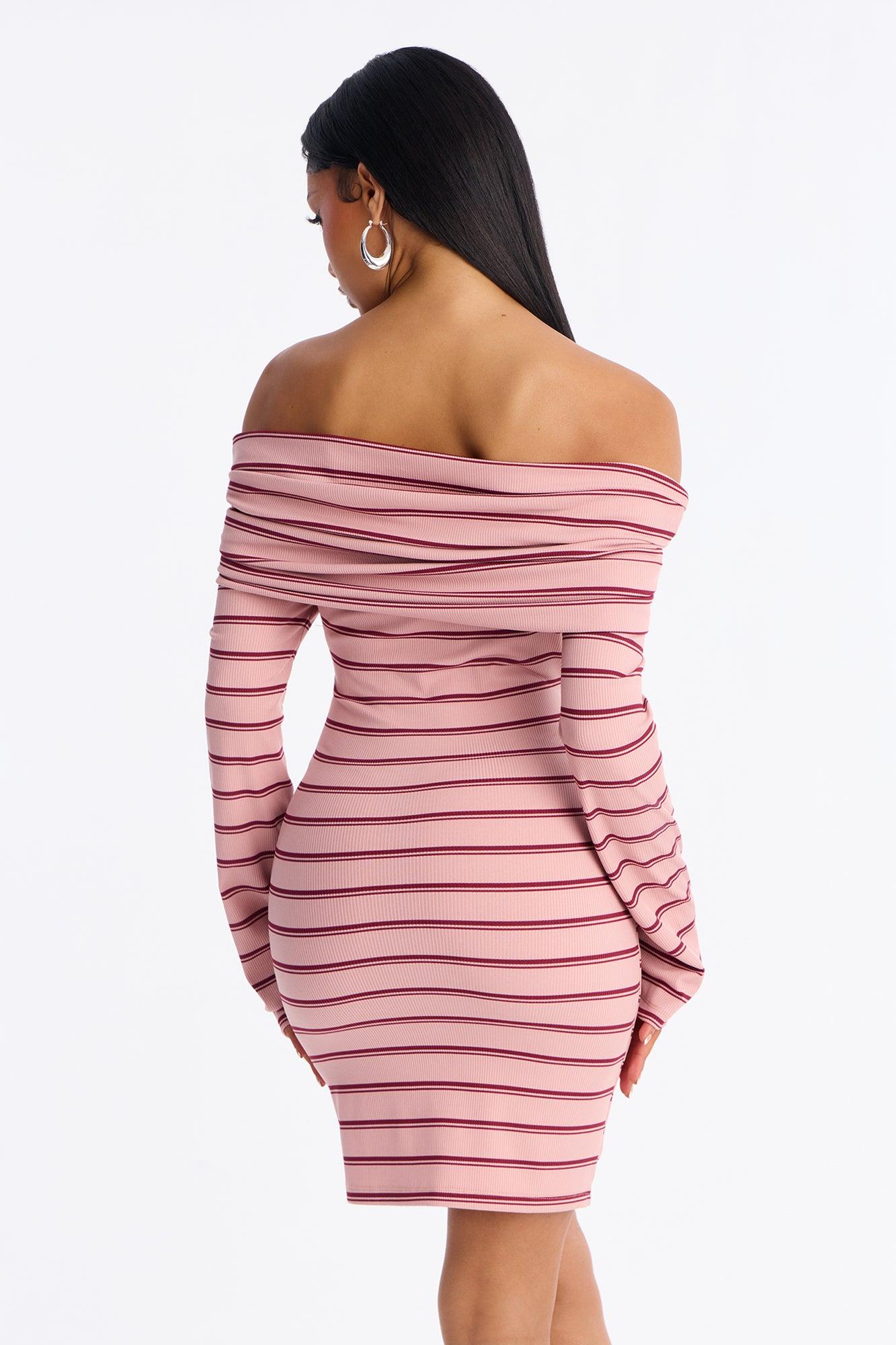 Britta Long Sleeve Ribbed Mini Dress - Mauve/combo Female Product Image