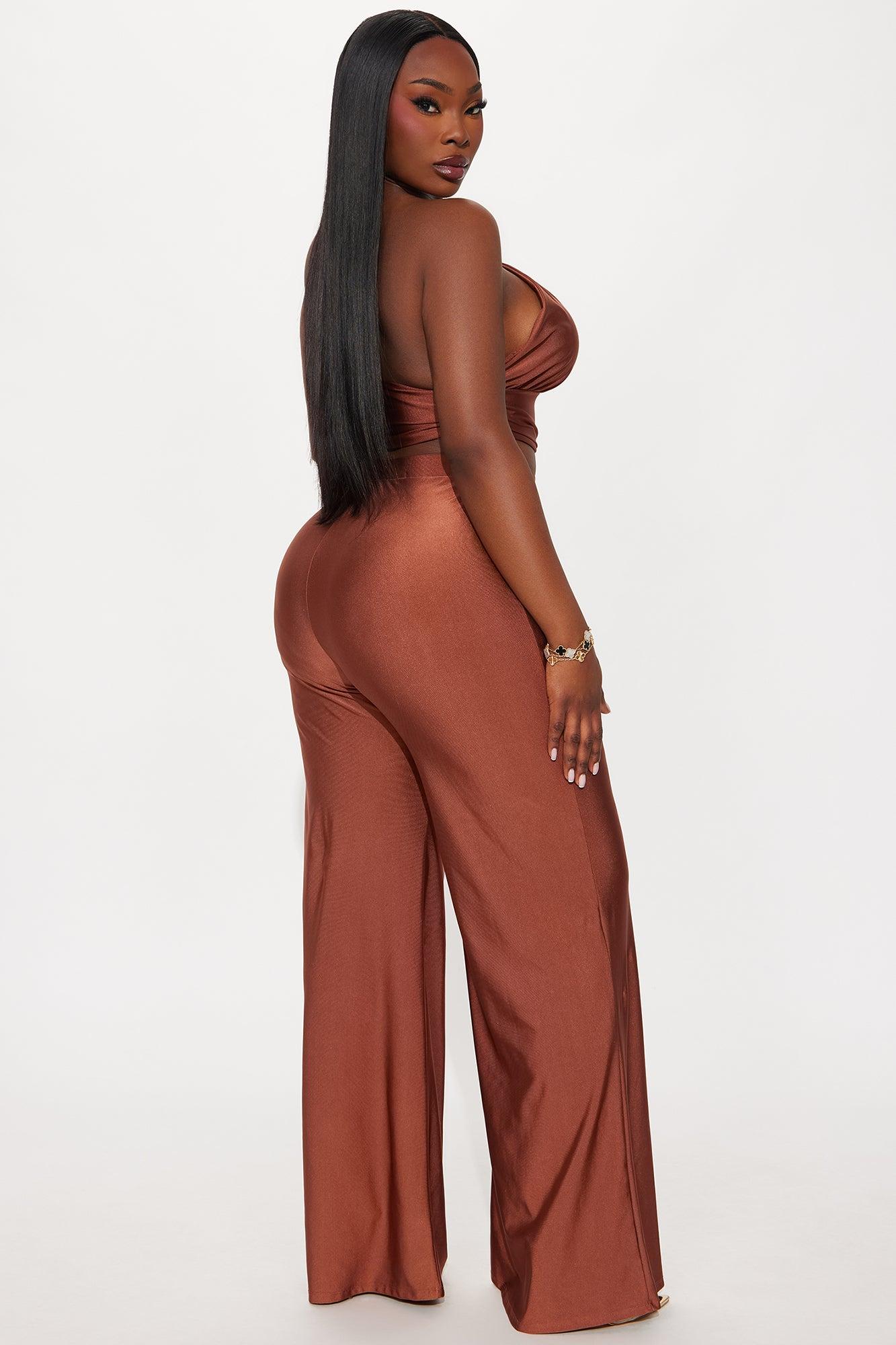 Sasha One Shoulder Wide Leg Pant Set - Brown Female Product Image