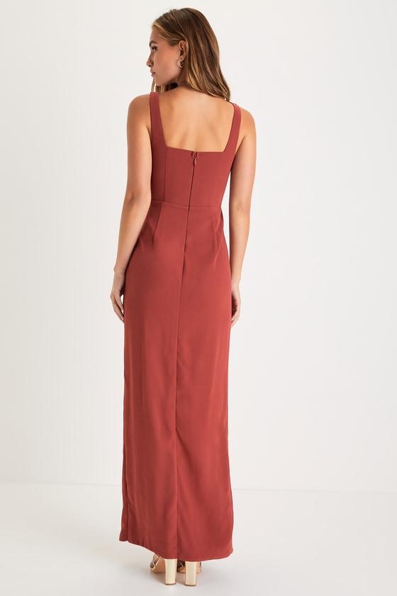Glamorous Disposition Rust Ruched Maxi Dress Product Image