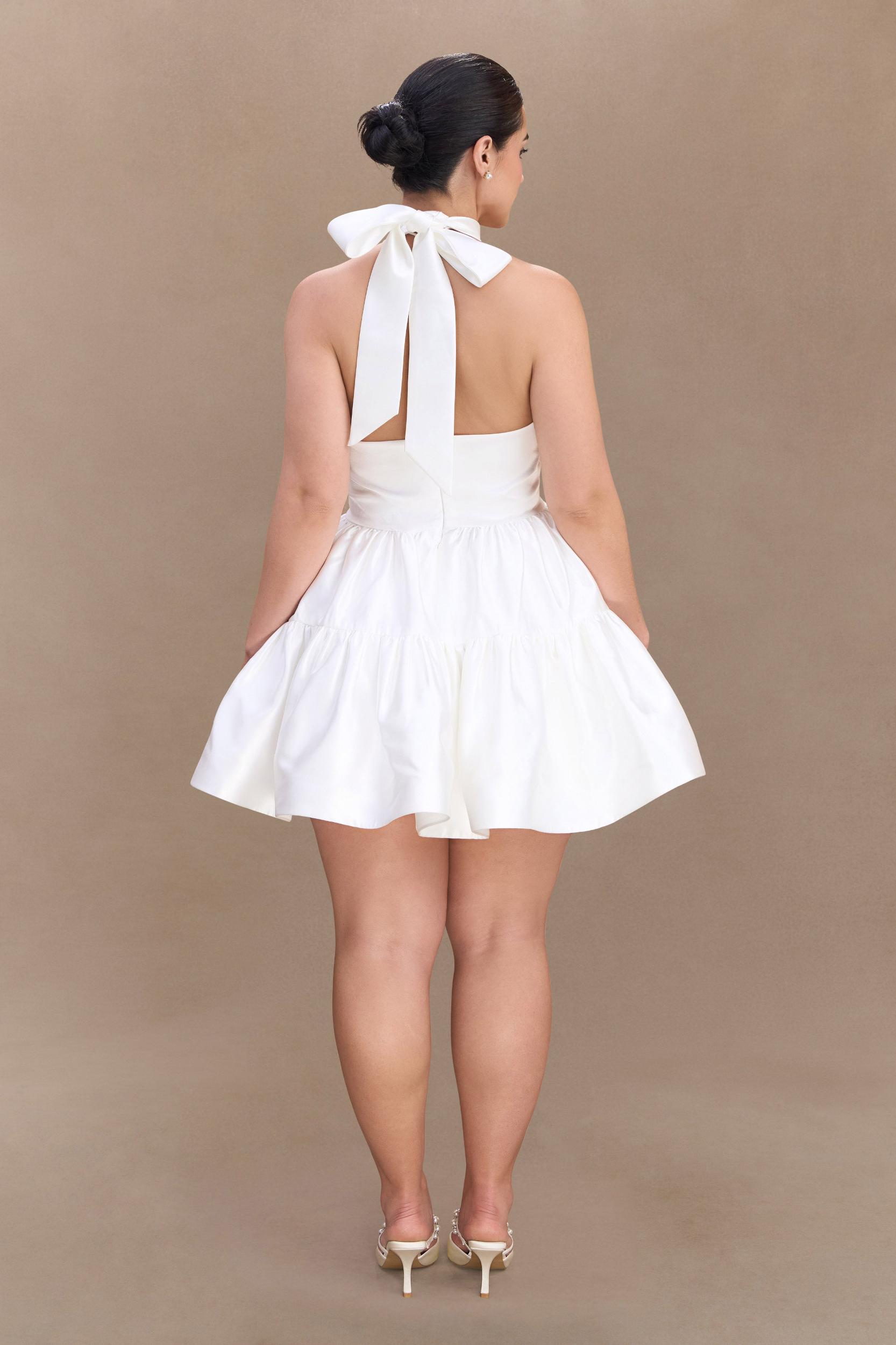 Dorota Satin Halter Mini Dress - White Product Image