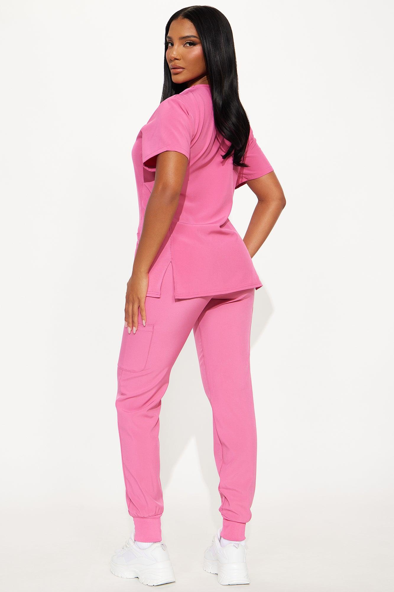 Check Up Side Rib Stretch Uniform Scrub Jogger Set - Hot Pink Female Product Image