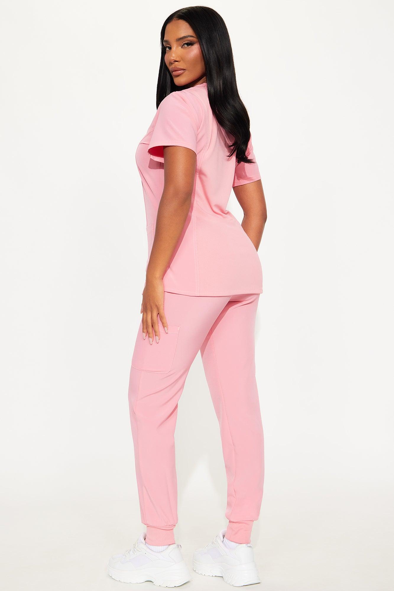 Checked In 4 Way Stretch Scrub Uniform Jogger Set - Peach Product Image