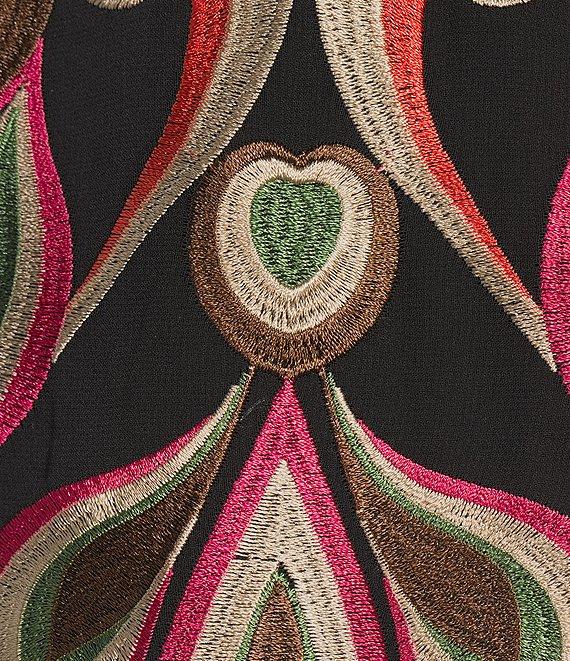 Trina Turk Coordinating Soho Embroidered Print Boat Neck Long Balloon Sleeve Blouse Product Image