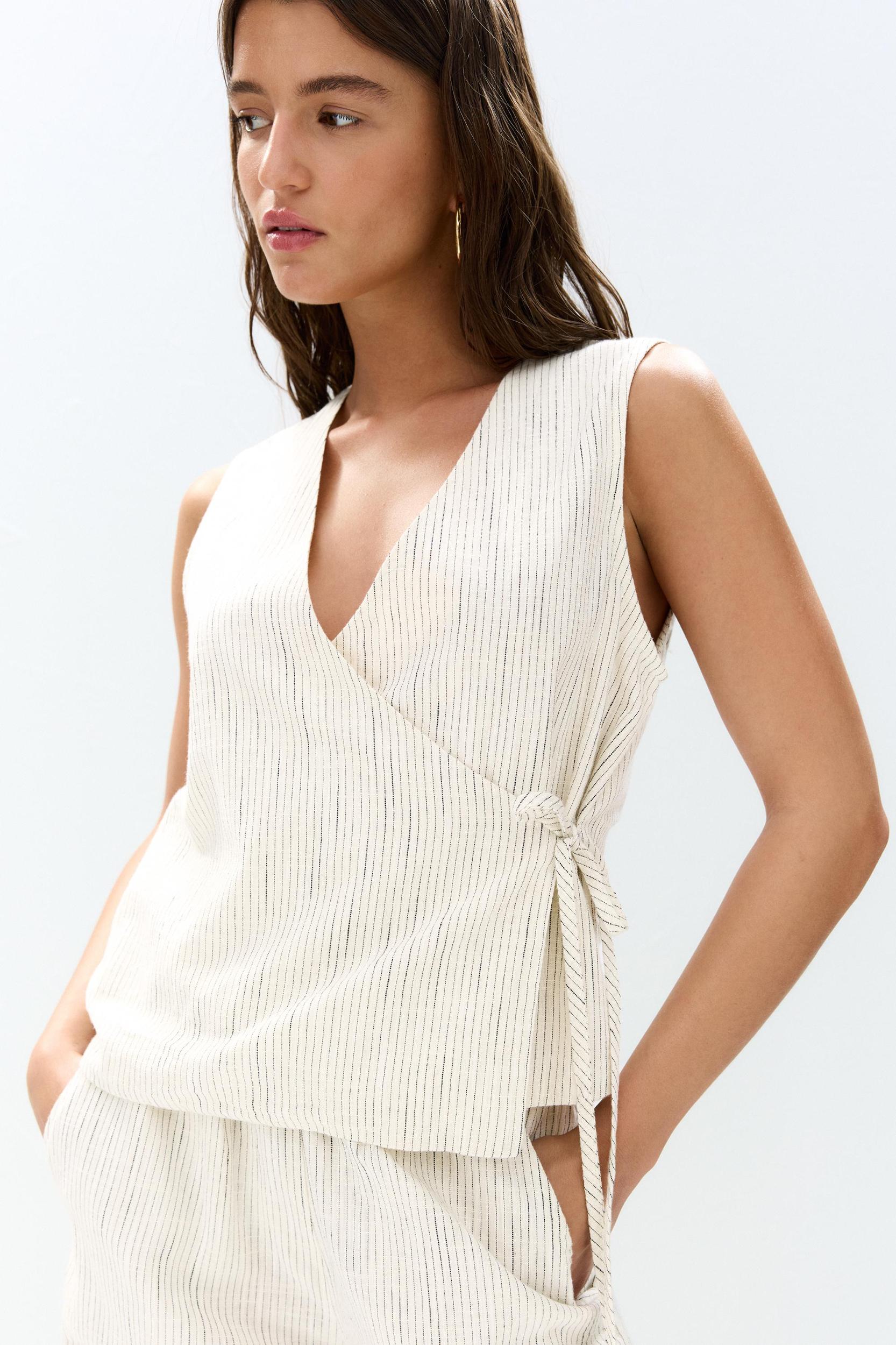 Rustic striped crossover top Product Image