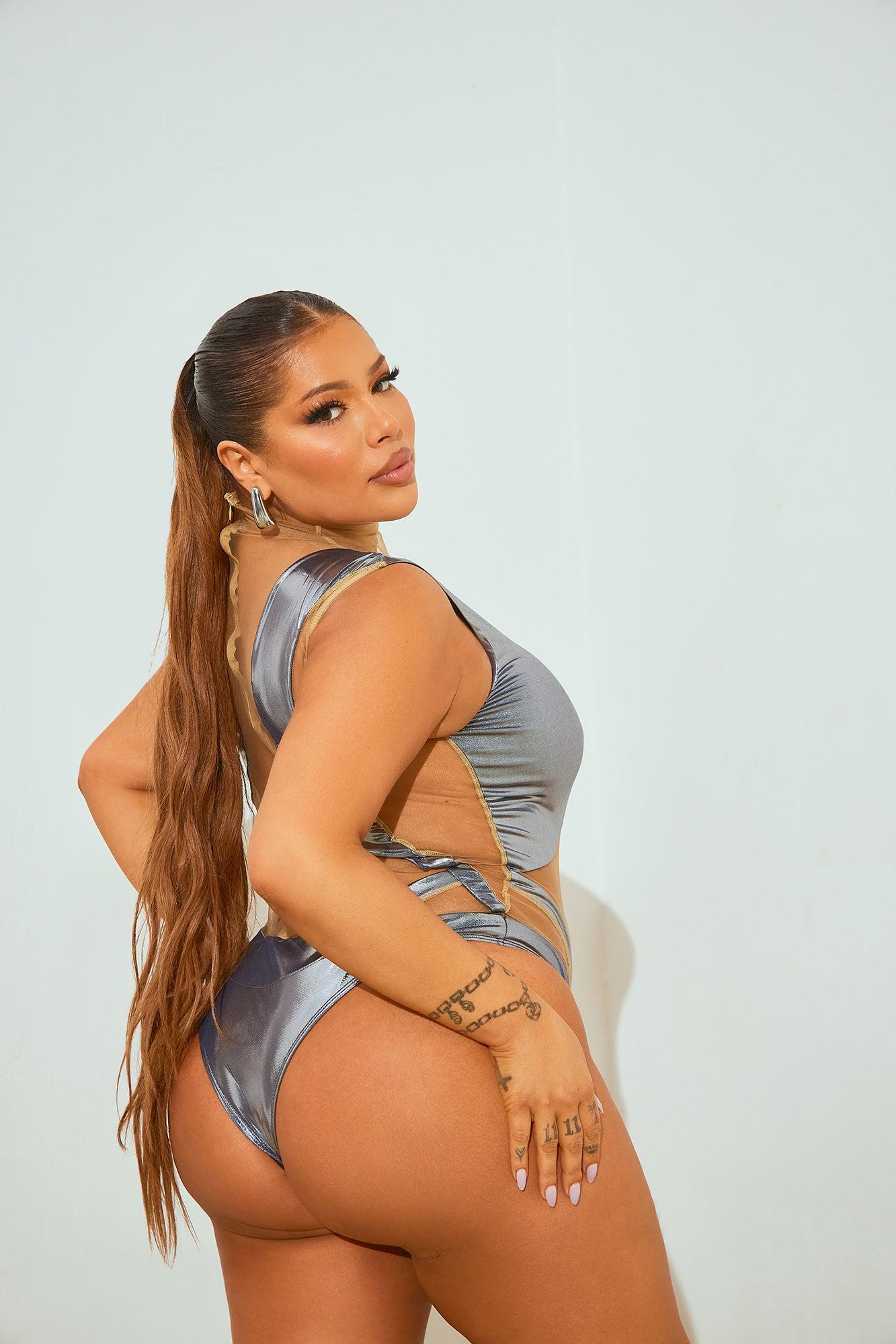 Island Illusions Sheer One Piece Swimsuit - Gunmetal Product Image