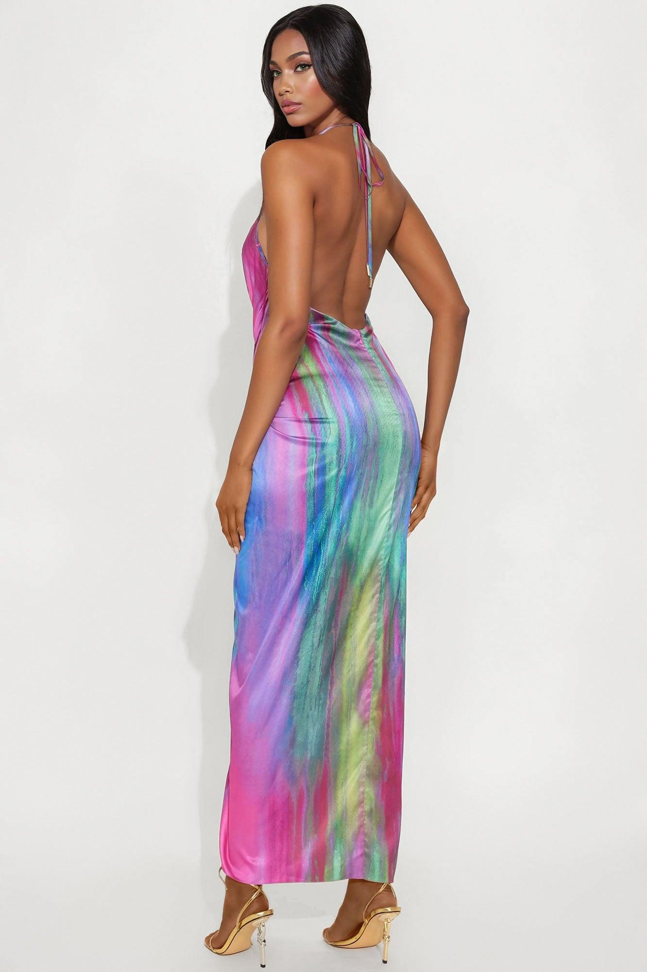 Emilia Satin Maxi Dress - Purple/combo Female Product Image