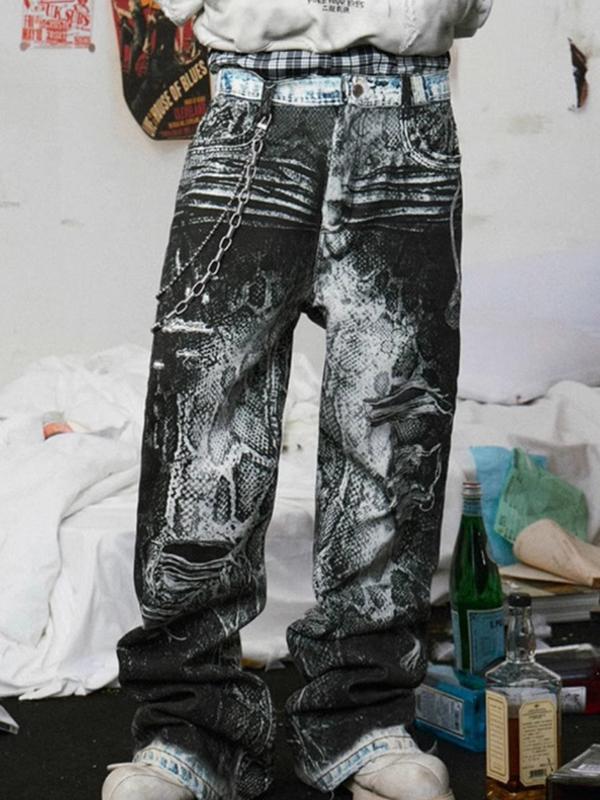 Men's Graphic Print Loose Jeans Product Image