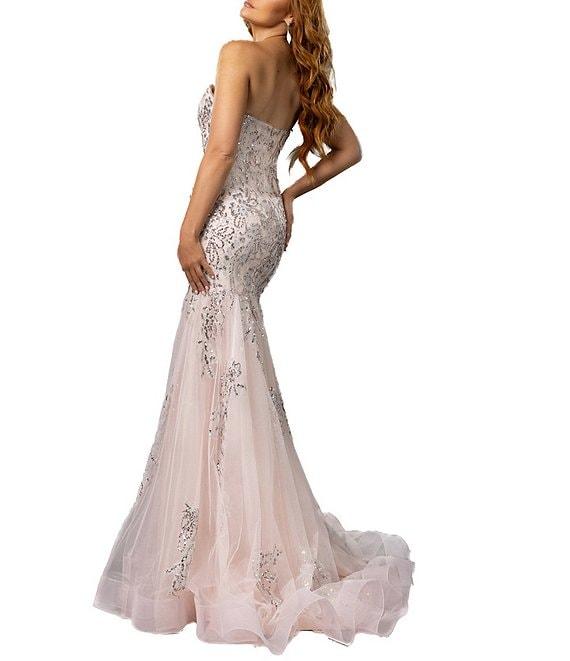 Terani Couture Sweetheart Neck Beaded Tulle Mermaid Gown Product Image