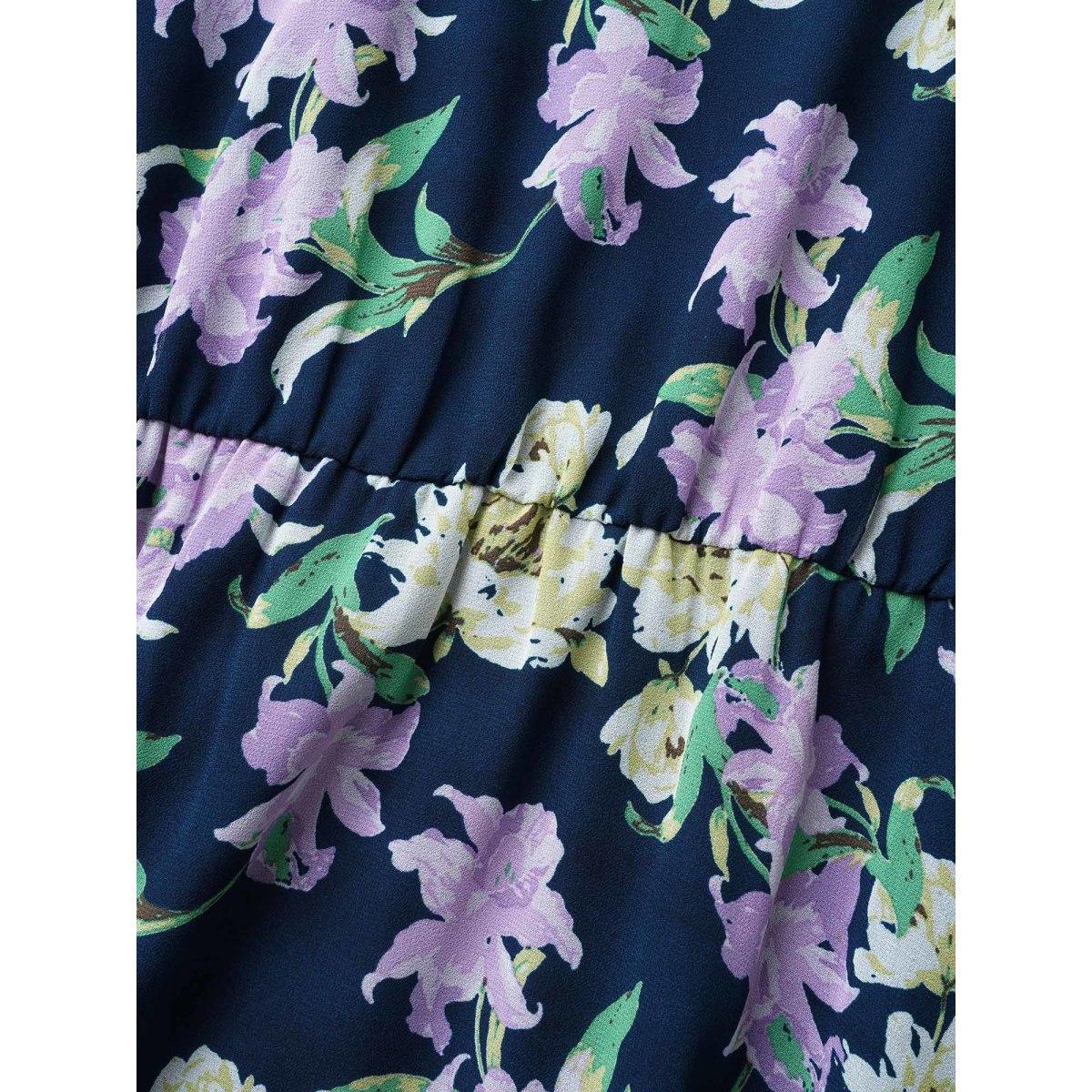 Plus Size Floral Mock Neck Asymmetrical Hem Dress DarkBlue Women Elegant Belted Mock Neck Sleeveless Curvy BloomChic 30/6X Product Image